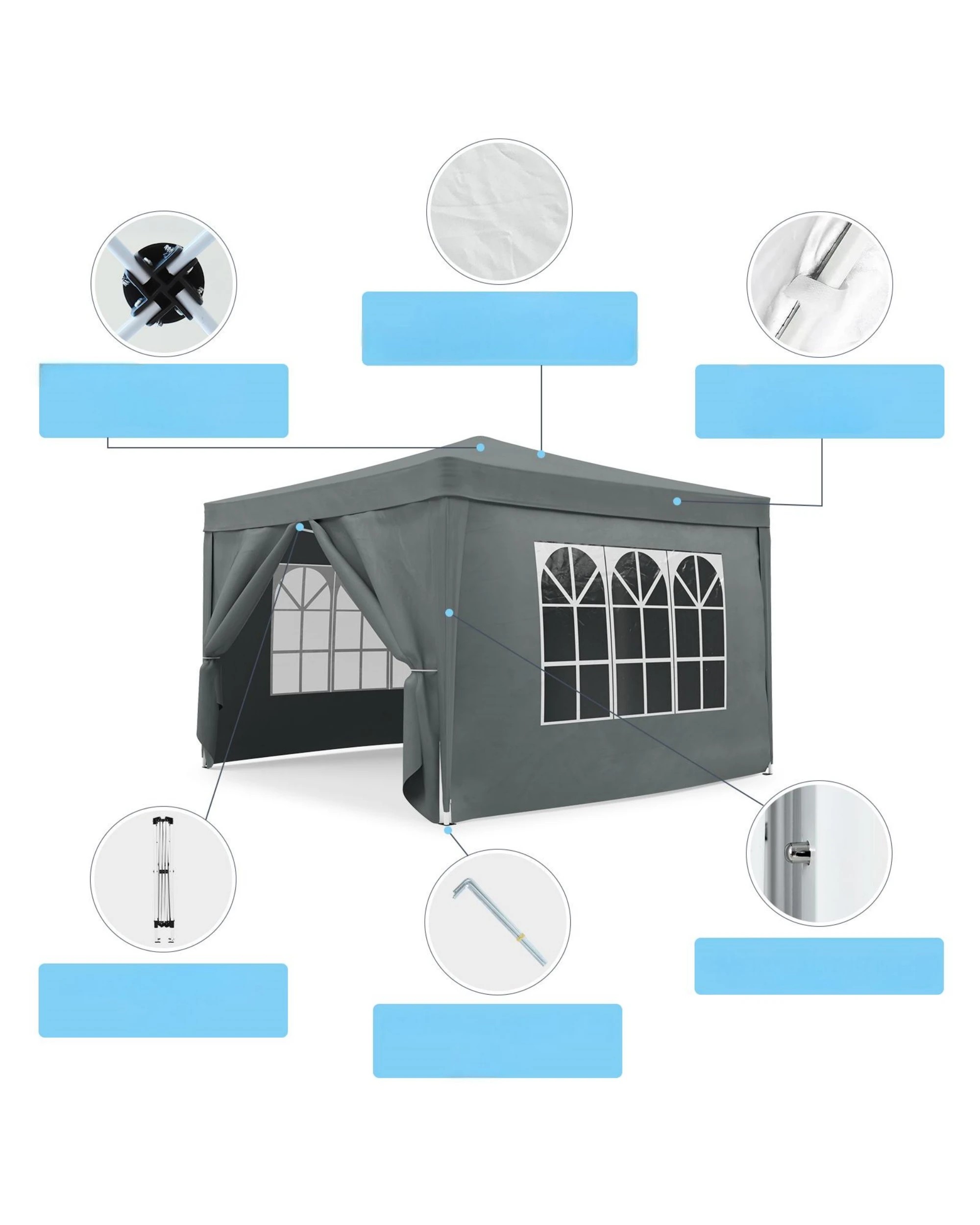 2 Advwin 3x3m Portable Pop Up Canopy with 4 Sidewalls, 2 of 8