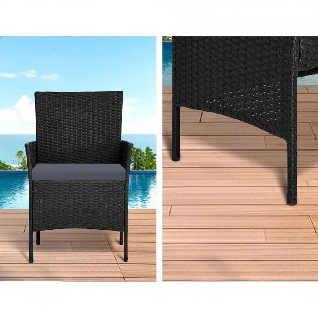4 Gardeon 4 Seater Outdoor Sofa Set with Storage Cover Wicker Table Chair - Black, 4 of 5