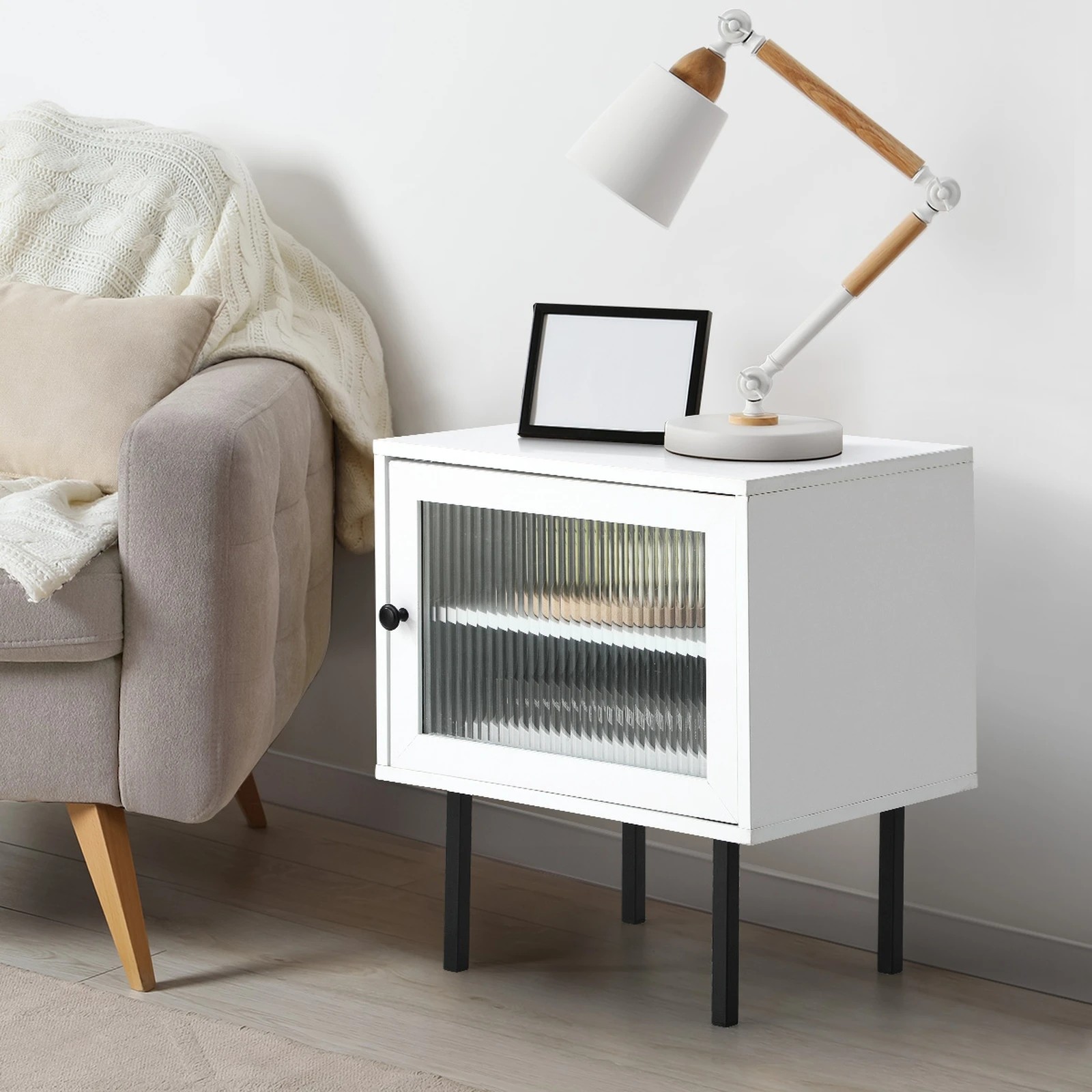 3 Oikiture Bedside Tables Nightstand Storage Cabinet Side End Table Wood
 - White, 3 of 10