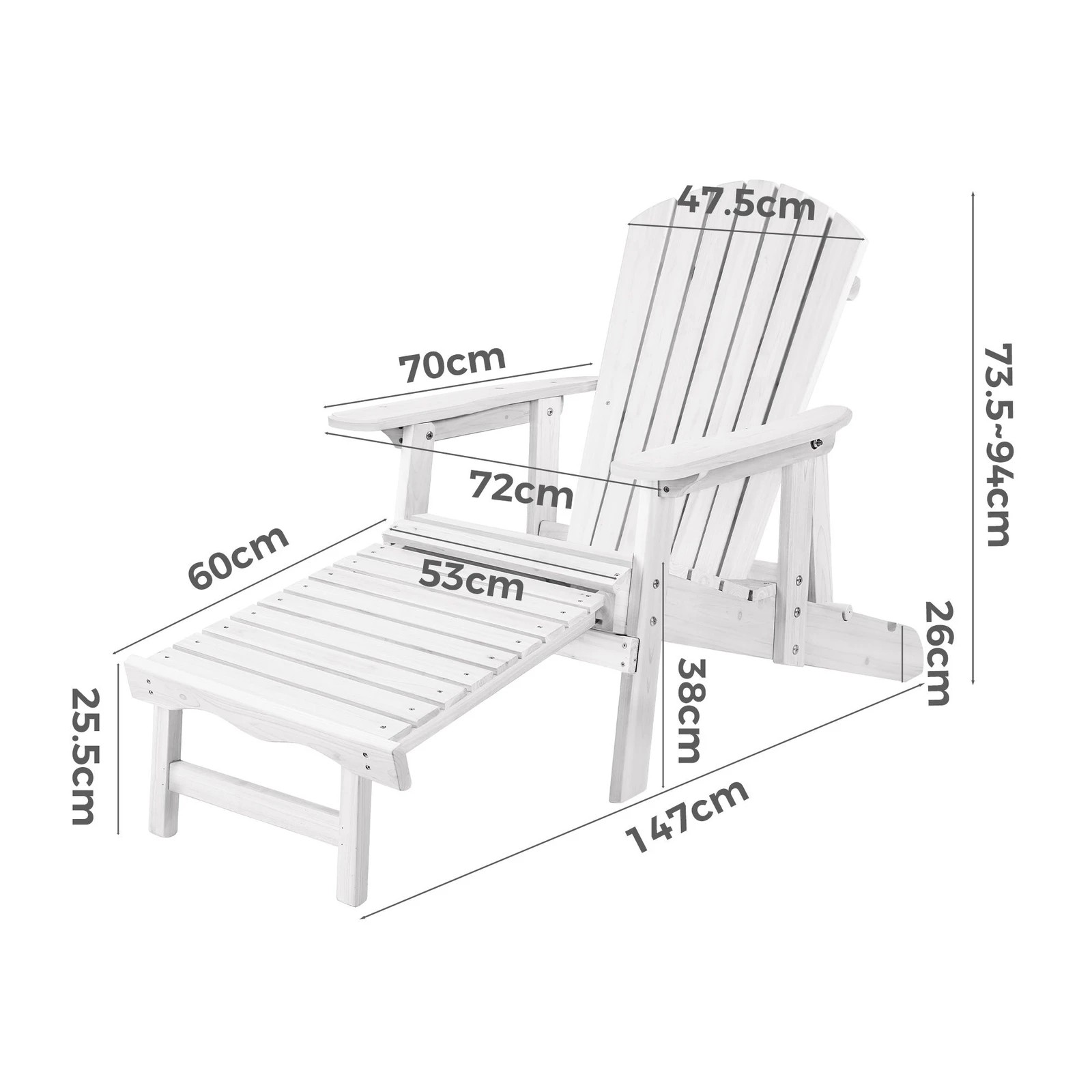 6 Alfordson 2x Outdoor Chairs Wooden Adirondack w/ Ottoman Patio Beach Garden - White, 6 of 10