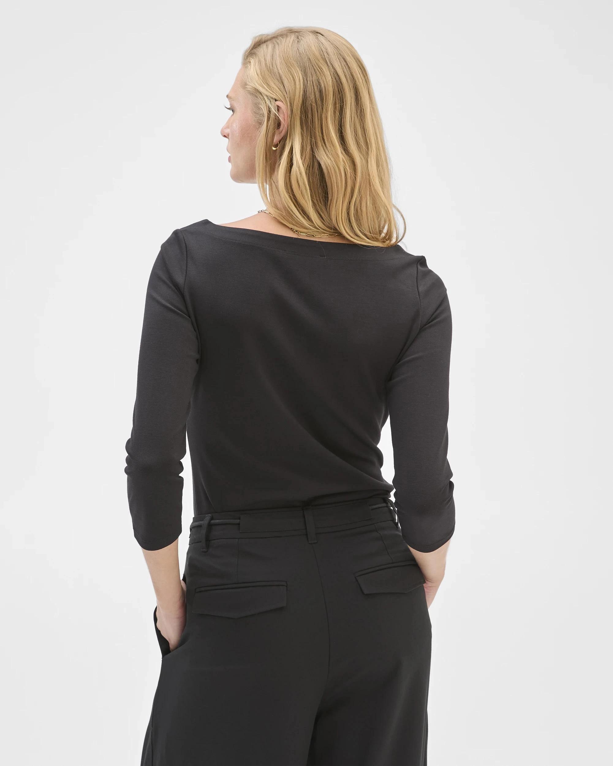 4 Preview 3/4 Sleeve Boat Neck Ponte T-Shirt BLACK, 4 of 8