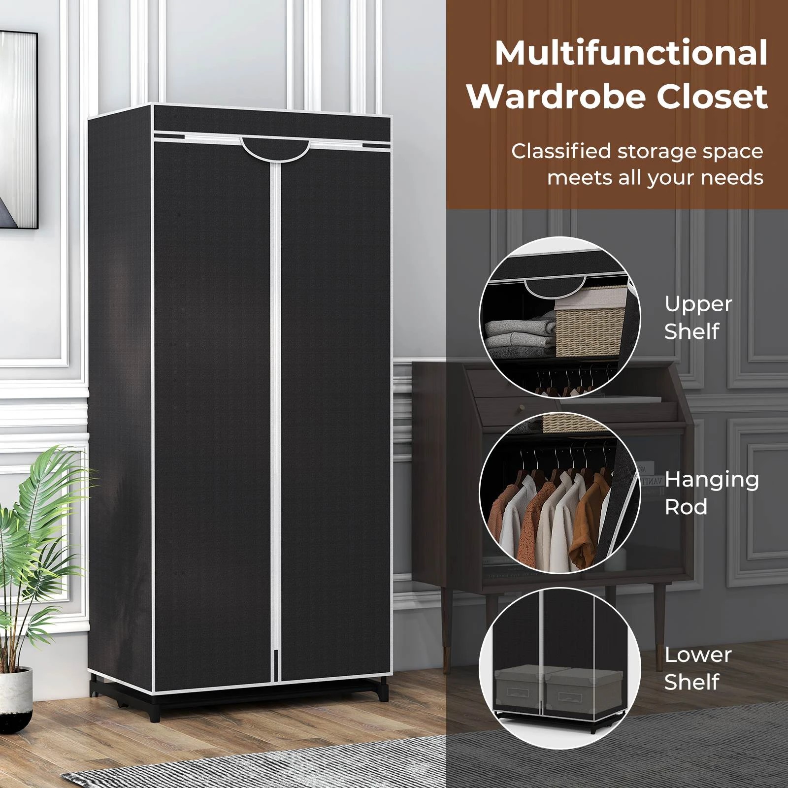 4 Costway Fabric Wardrobe Folding Garment Cabinet Clothes Rack, 4 of 6