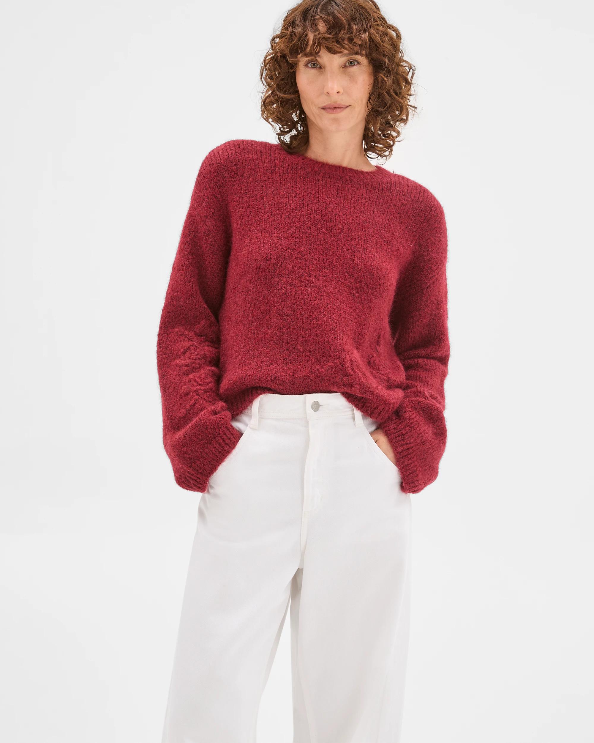 1 Target Woman Long Sleeve Boxy Fit Crop Length Embroidered Jumper BRICK RED, 1 of 7