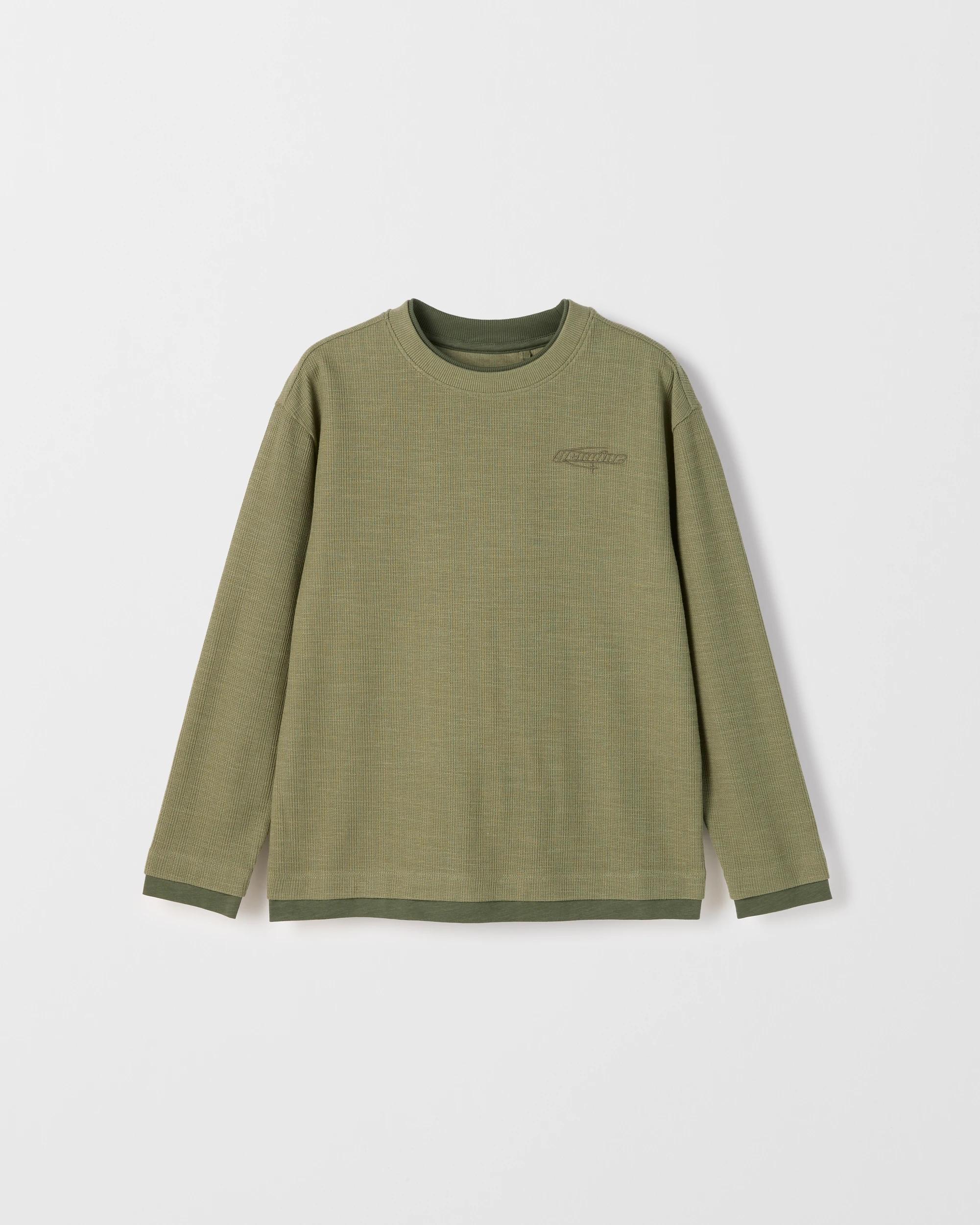 1 Target Kids Australian Cotton Long Sleeve Textured Waffle T-Shirt GREEN MARLE, 1 of 2