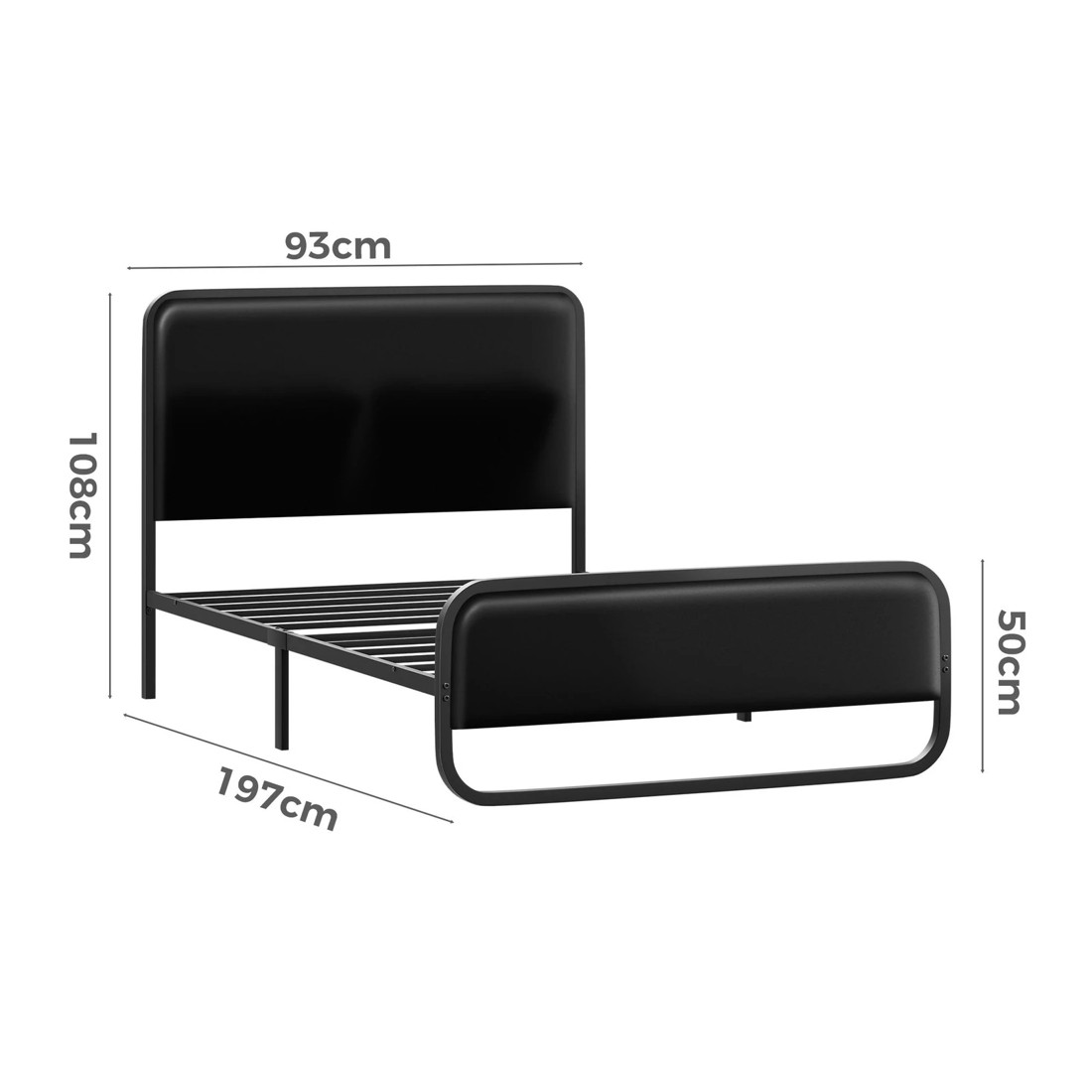 10 Alfordson Metal Bed Frame Single Size Upholstered Headboard Leather Madge - Black, 10 of 10