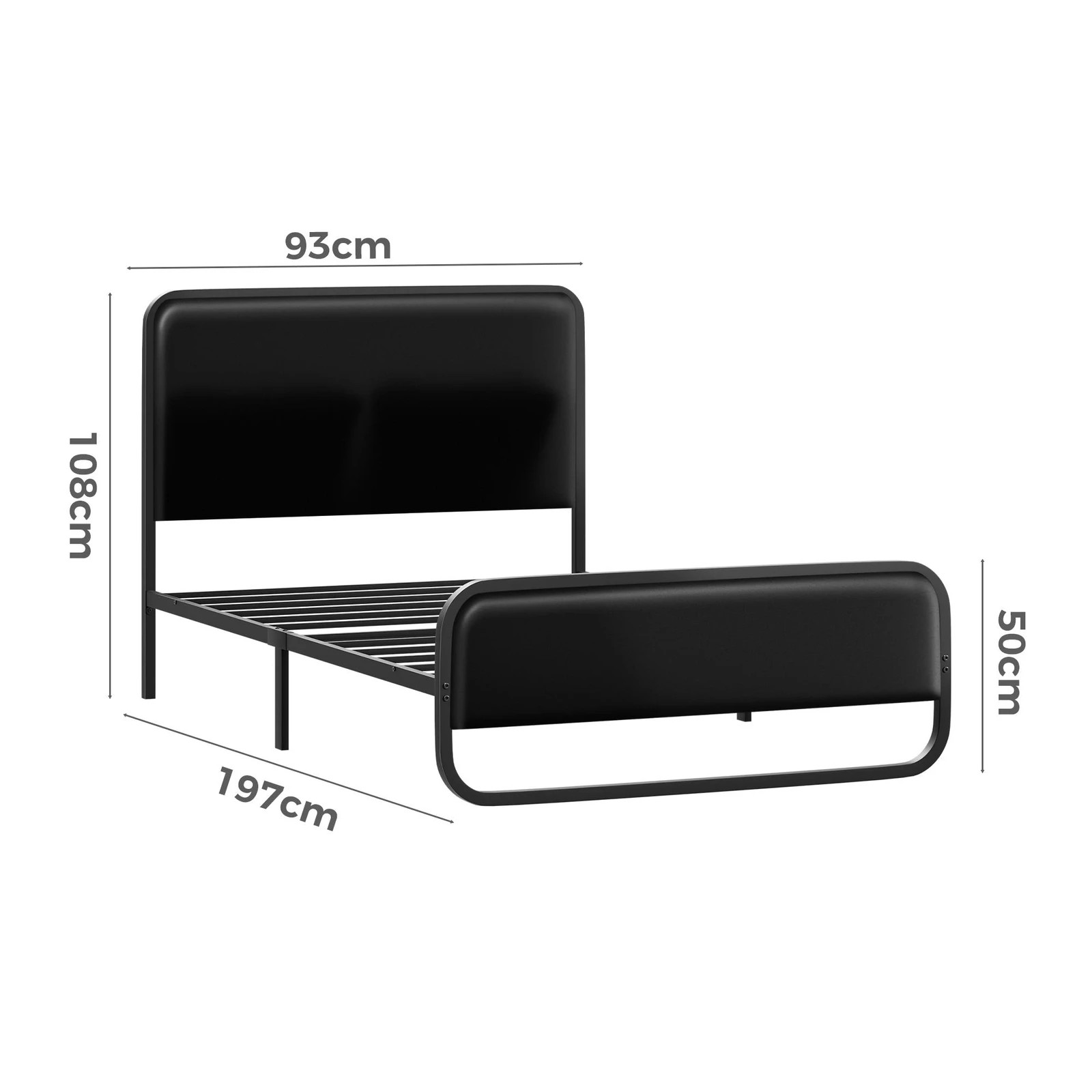 10 Alfordson Metal Bed Frame Single Size Upholstered Headboard Leather Madge - Black, 10 of 10