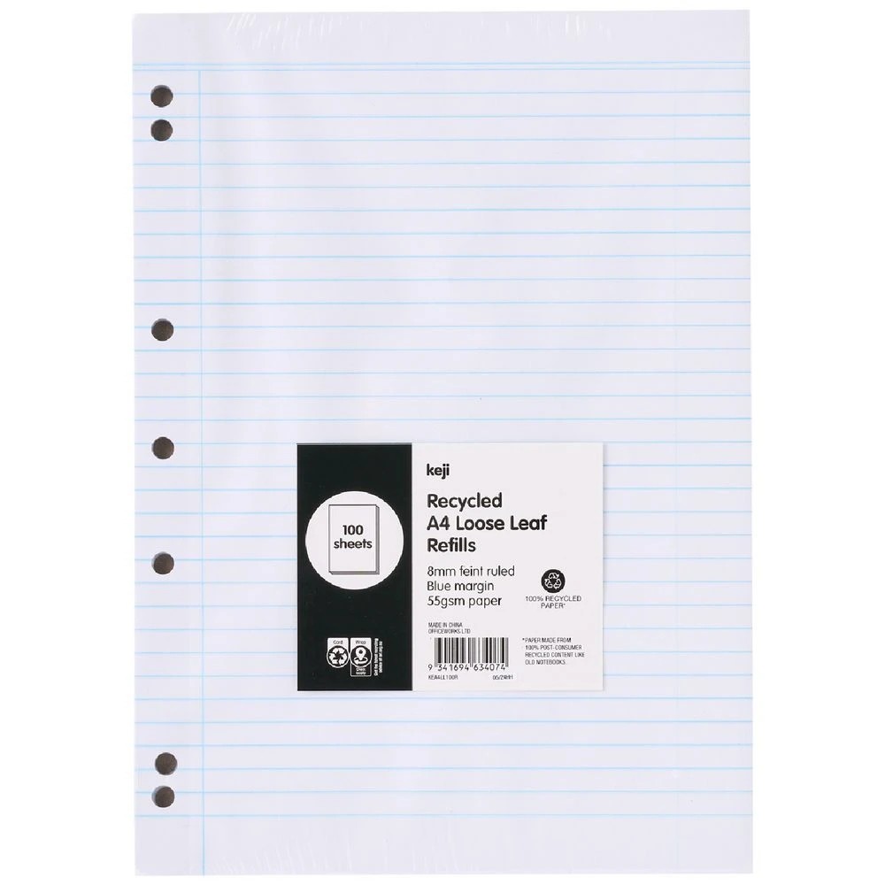 3 Keji A4 8mm Ruled Loose Leaf Refills 100 Pack, 3 of 3