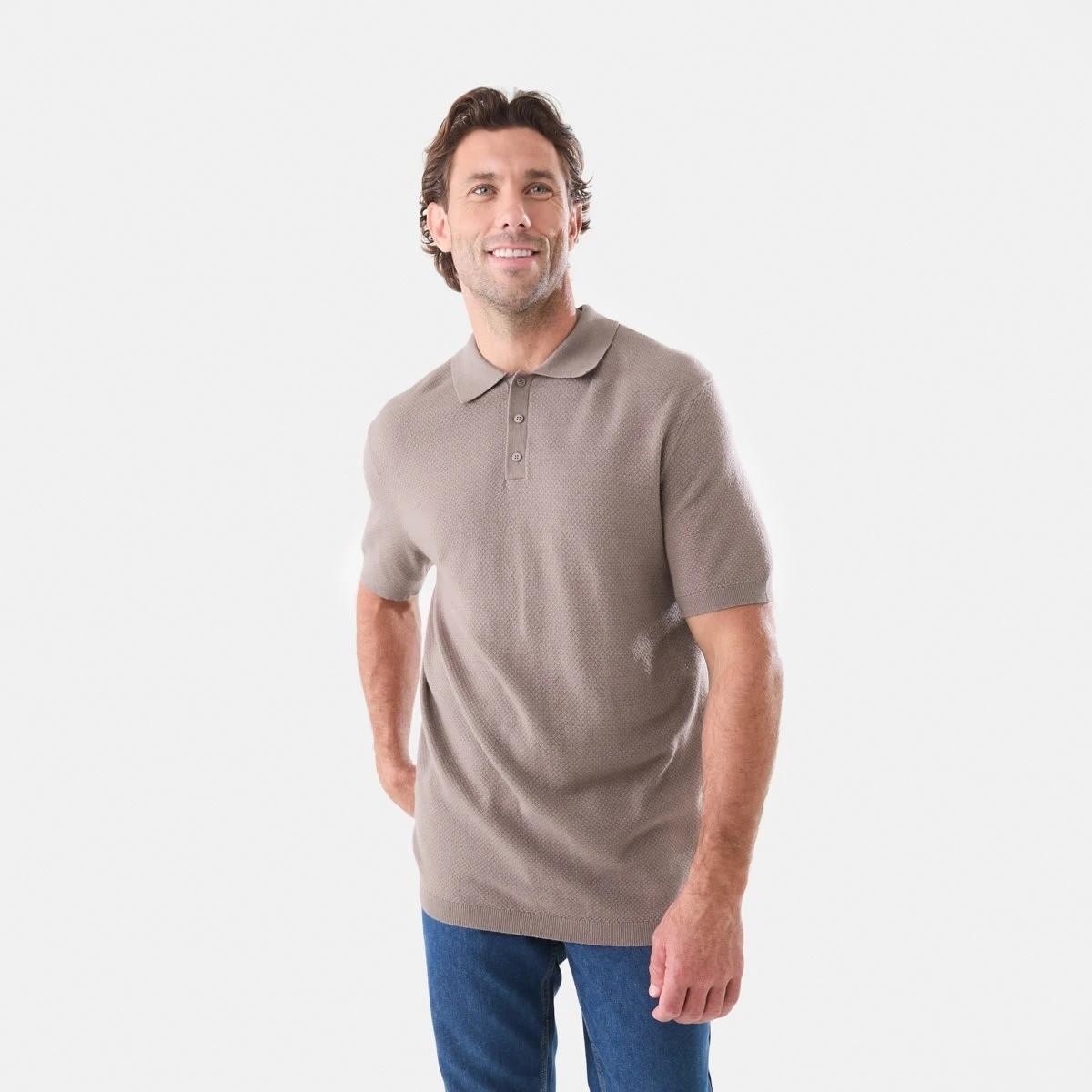 1 Button Up Knit Polo Shirt Brn Marle, 1 of 5