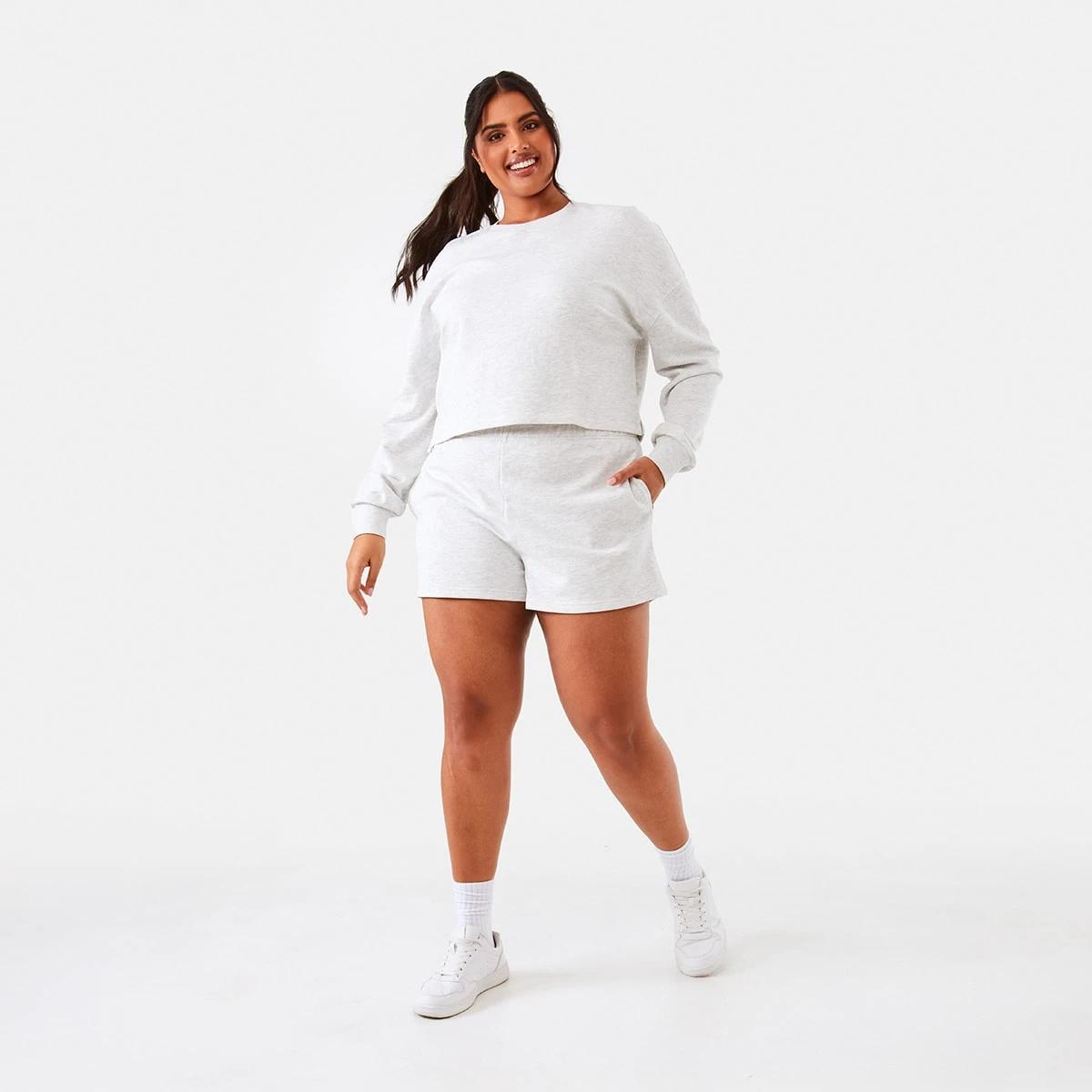 4 Active Womens Cropped Crew Neck Relaxed Sweatshirt White Marl, 4 of 10