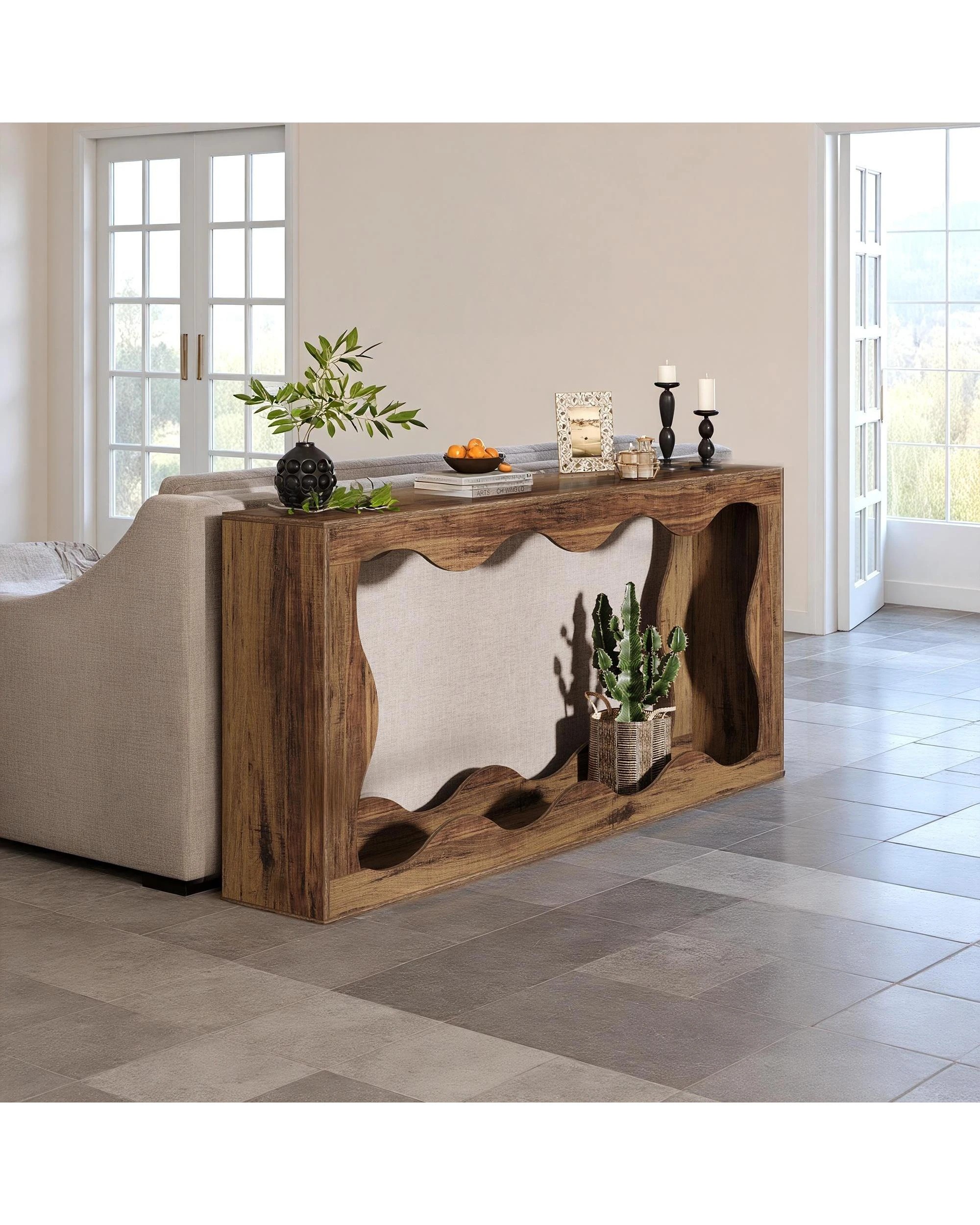 4 OAKORY 160cm Console Table, Narrow Hallway Table for Entry, Living Room Rustic Brown, 4 of 6