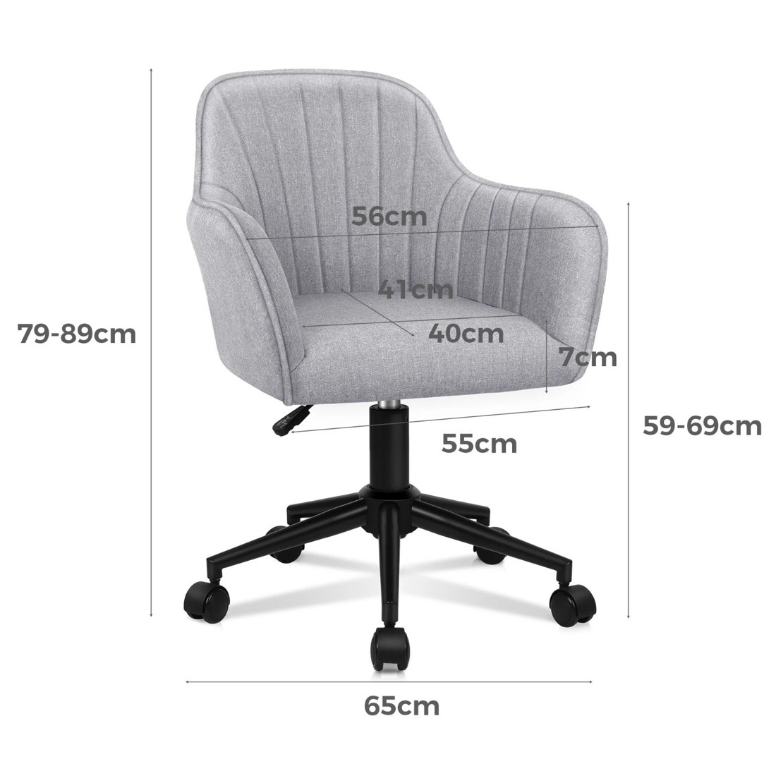 8 Alfordson Office Chair Fabric Armchair Computer Swivel Adult Kids - Grey, 8 of 10