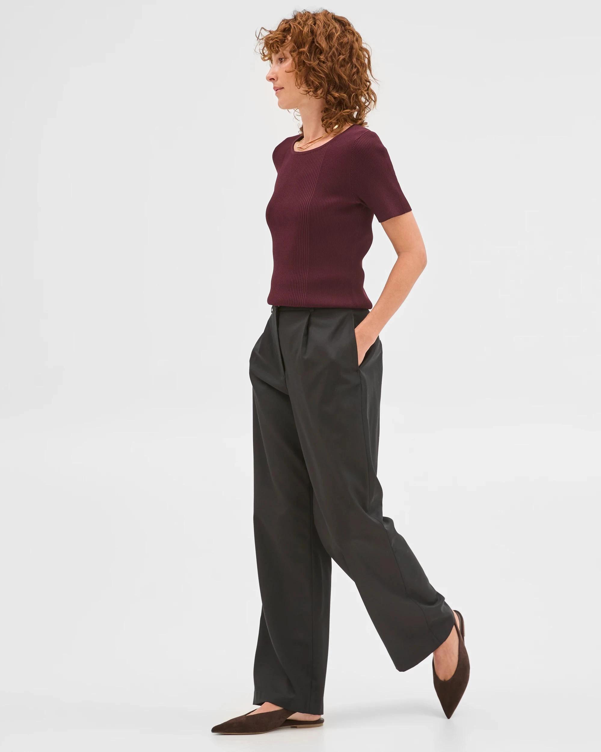 3 Preview Wool Blend Tailored Straight Leg Pants BLACK, 3 of 6