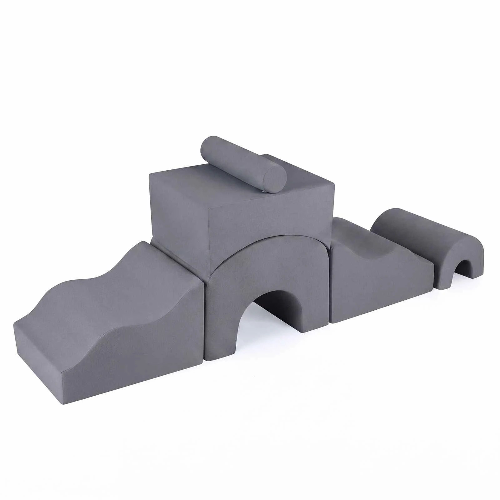 1 Costway 6 Piece Crawl & Climb Foam Play Set Climbing Blocks Soft Toys Indoor Gym Playset - Grey, 1 of 3