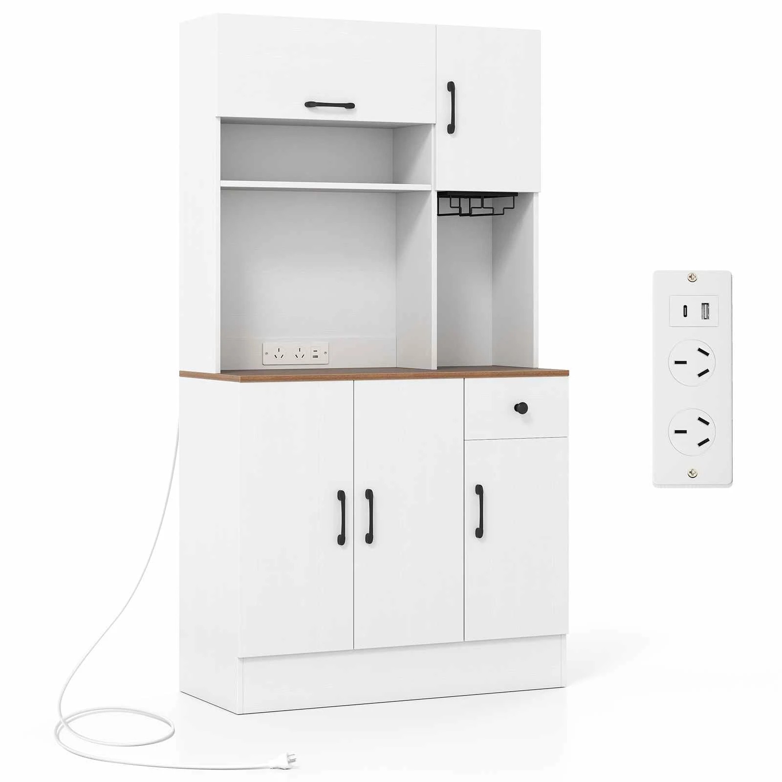 1 Costway 167cm Pantry Cupboard Buffet Sideboard w/Power Outlet - White, 1 of 3