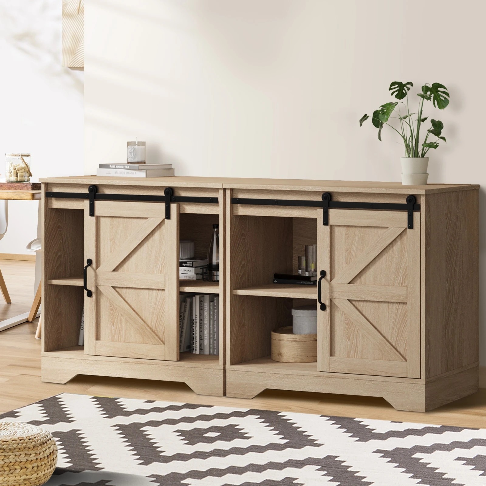 3 Oikiture 2x Buffet Sideboard Storage Cabinet Sliding Door - Natural, 3 of 9