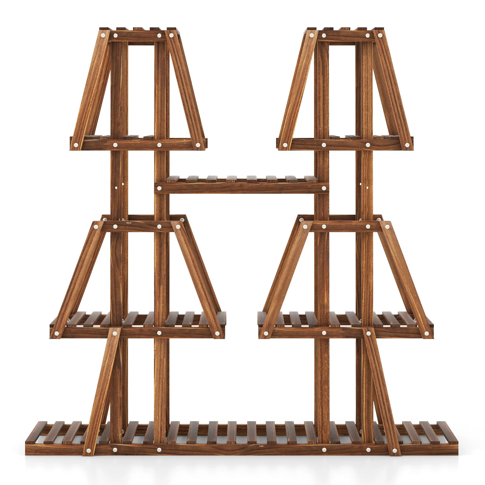 1 Costway 5-Tier Wood Plant Stand Trapezoid Flower Pots Rack Display Shelves, 1 of 2
