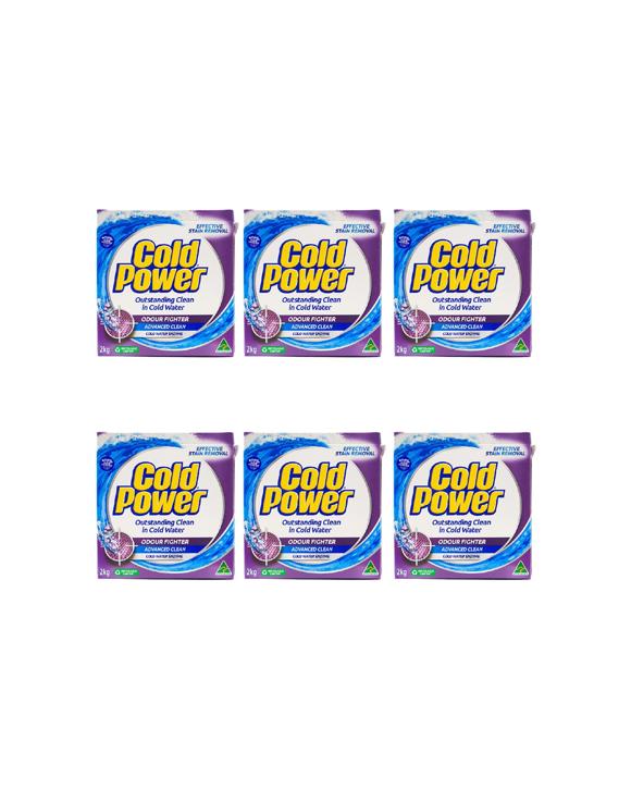 Cold Power 6PK Laundry Powder 2kg Advanced Clean Odour Fighter Stain Remov - Purple
