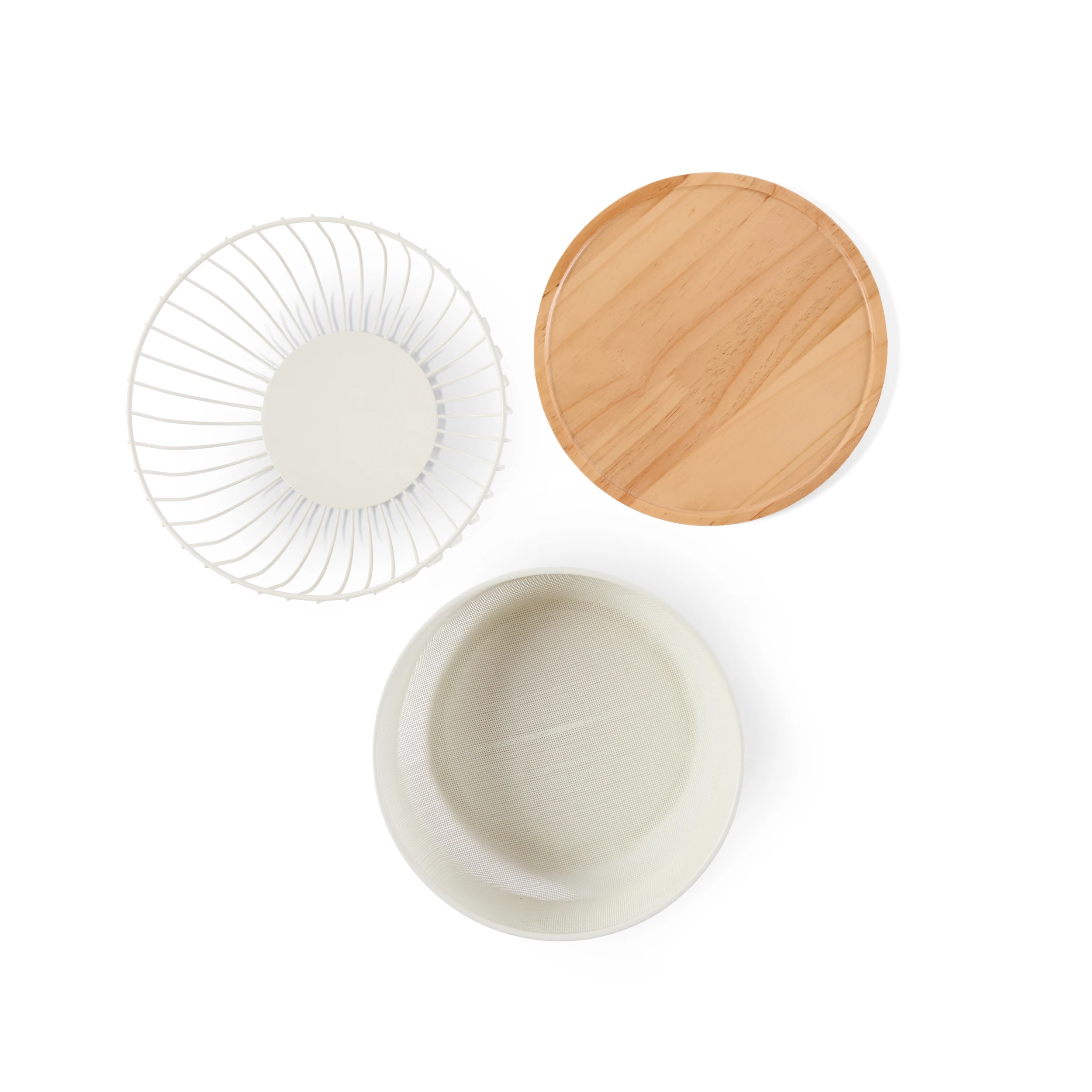 7 3 Piece Metal and Wood Fruit Bowl - White, 7 of 8