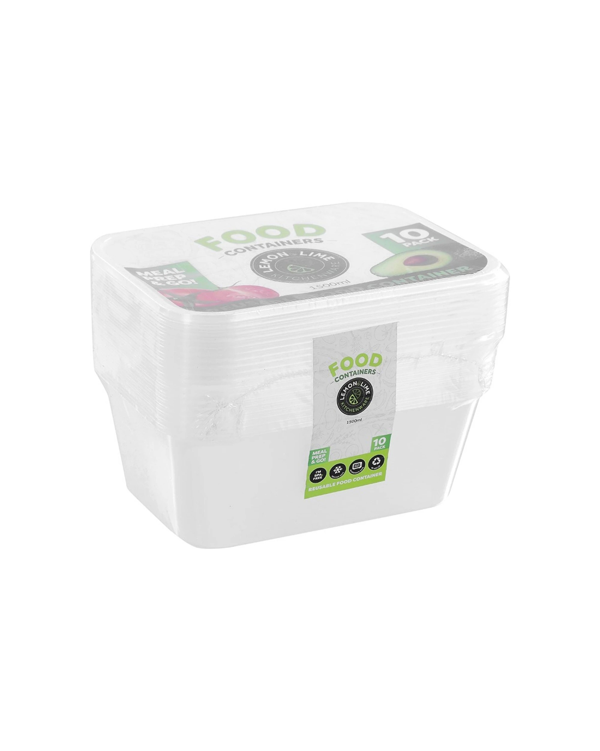 1 10pk Lemon & Lime Reusable 1.5l Rectangle Food Container/meal Storage W/ Lid Clr
 - Clear, 1 of 6