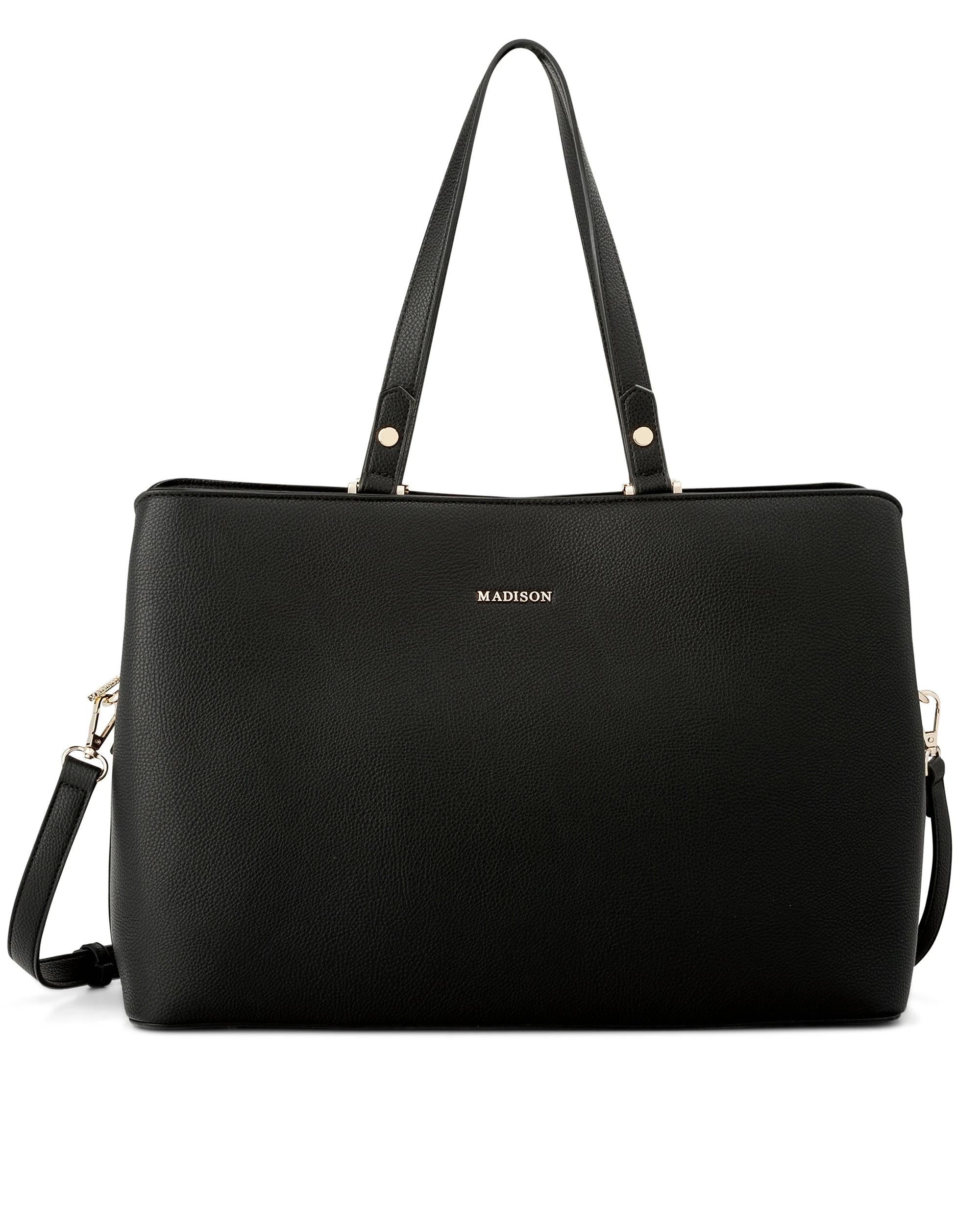 1 Madison Accessories Kate Large Laptop Tote Work Bag BLACK, 1 of 8