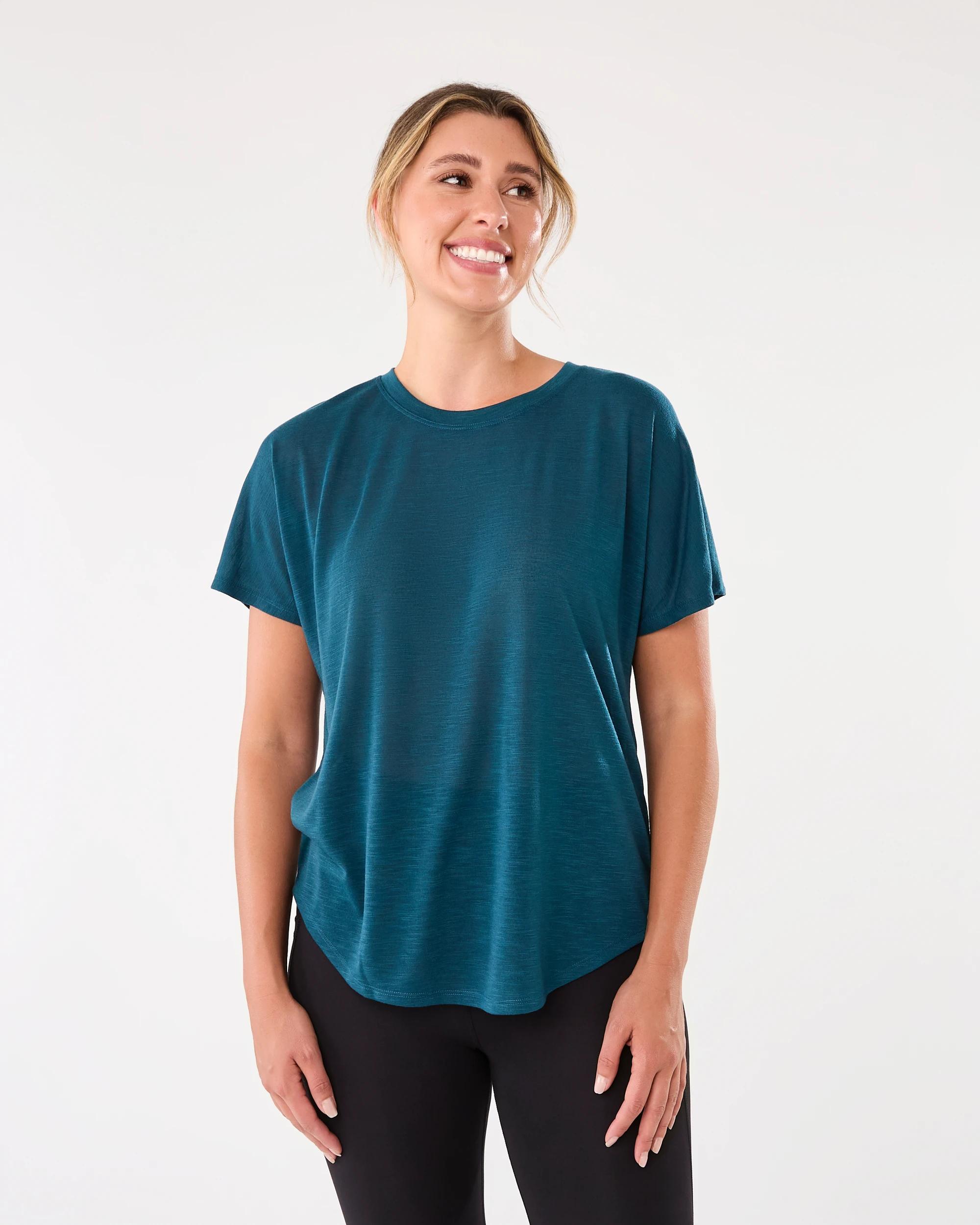 1 Active Womens Relax Sleeve T-shirt Deep Teal, 1 of 6