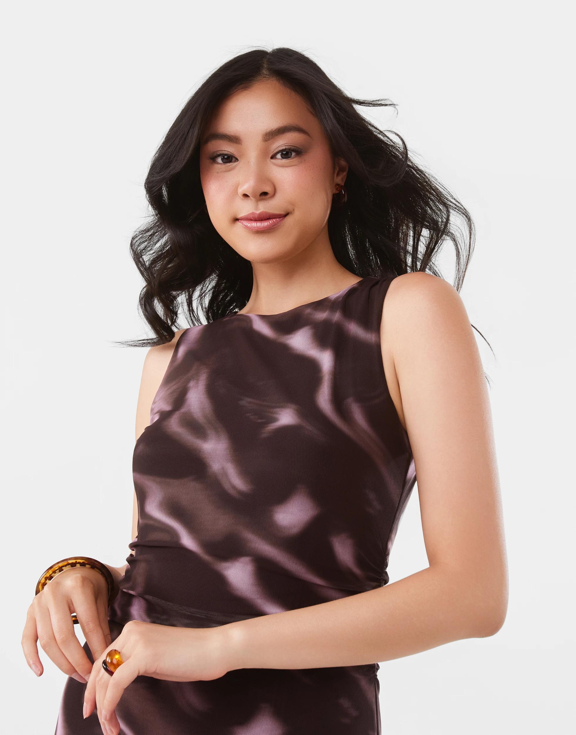 4 Sleeveless Mesh Ruched Midi Dress Choc Pink, 4 of 7