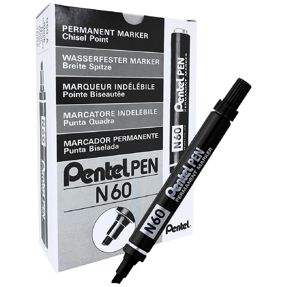1 Pentel N60 Permanent Markers Black 12 Pack, 1 of 7
