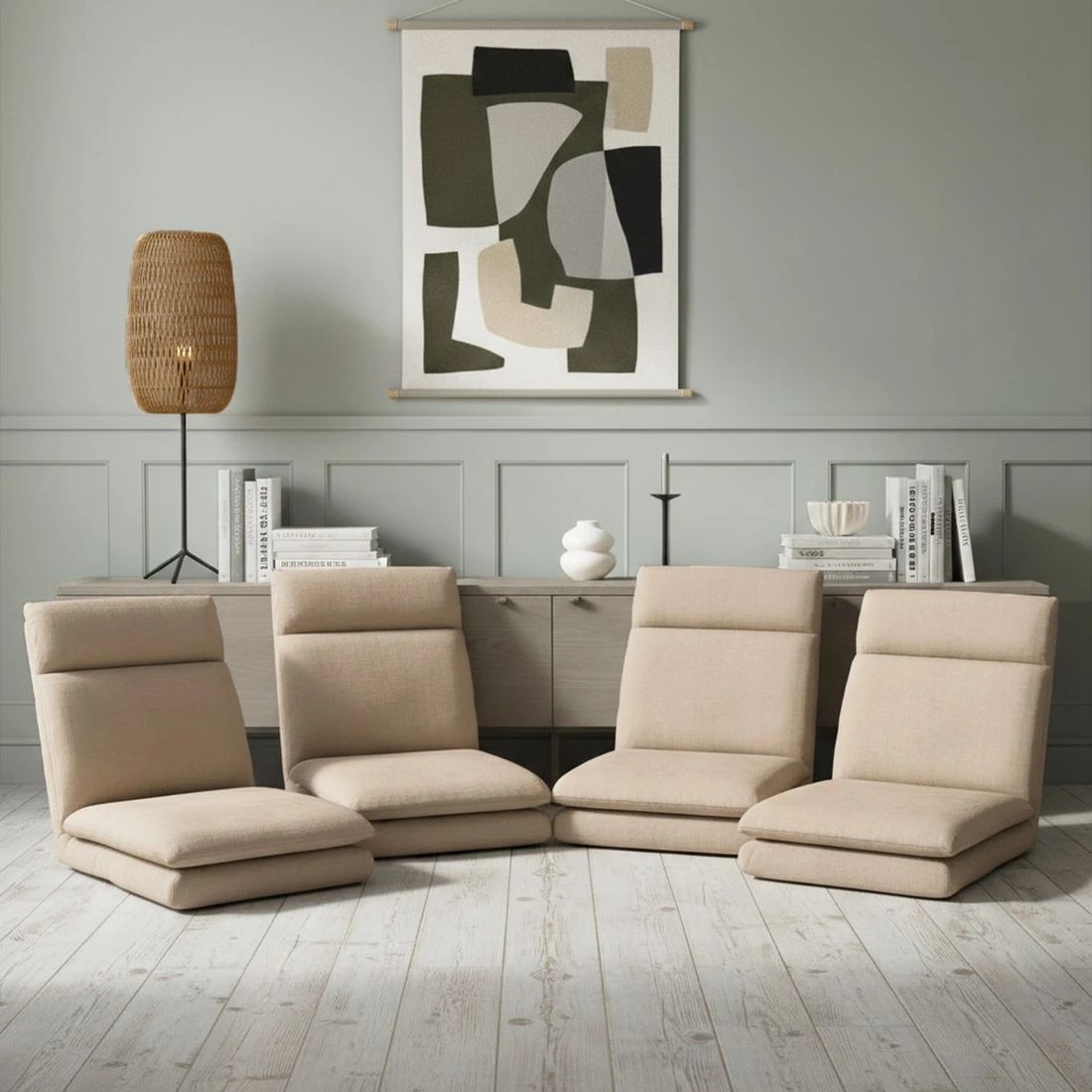 3 Artiss 4XFloor Chair Sofa Linen - Brown, 3 of 6