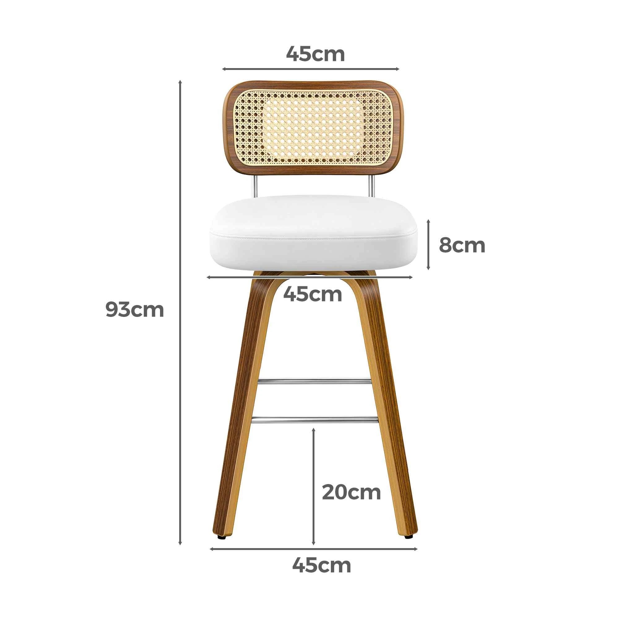 3 Alfordson 4x Bar Stools Kitchen Vintage Leather Seat Rattan Chair - White, 3 of 10