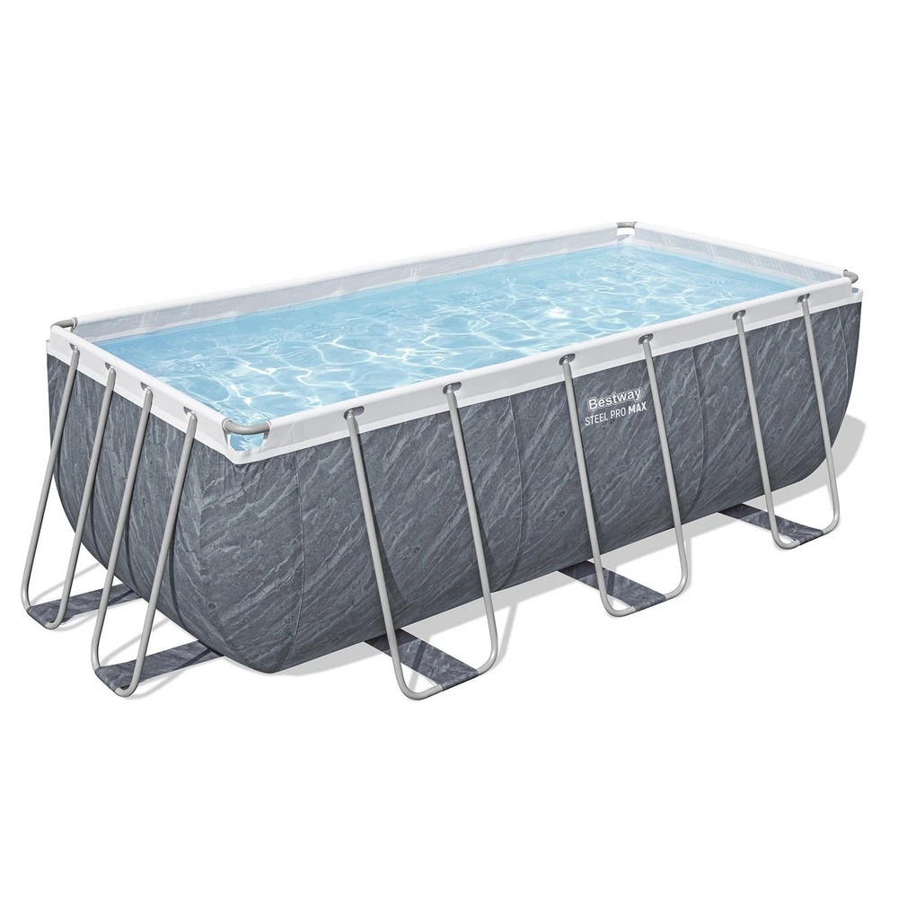 1 Bestway Swimming Pool 412x201x122cm Steel Frame Pool Set w/Pump Ladder - Grey, 1 of 10