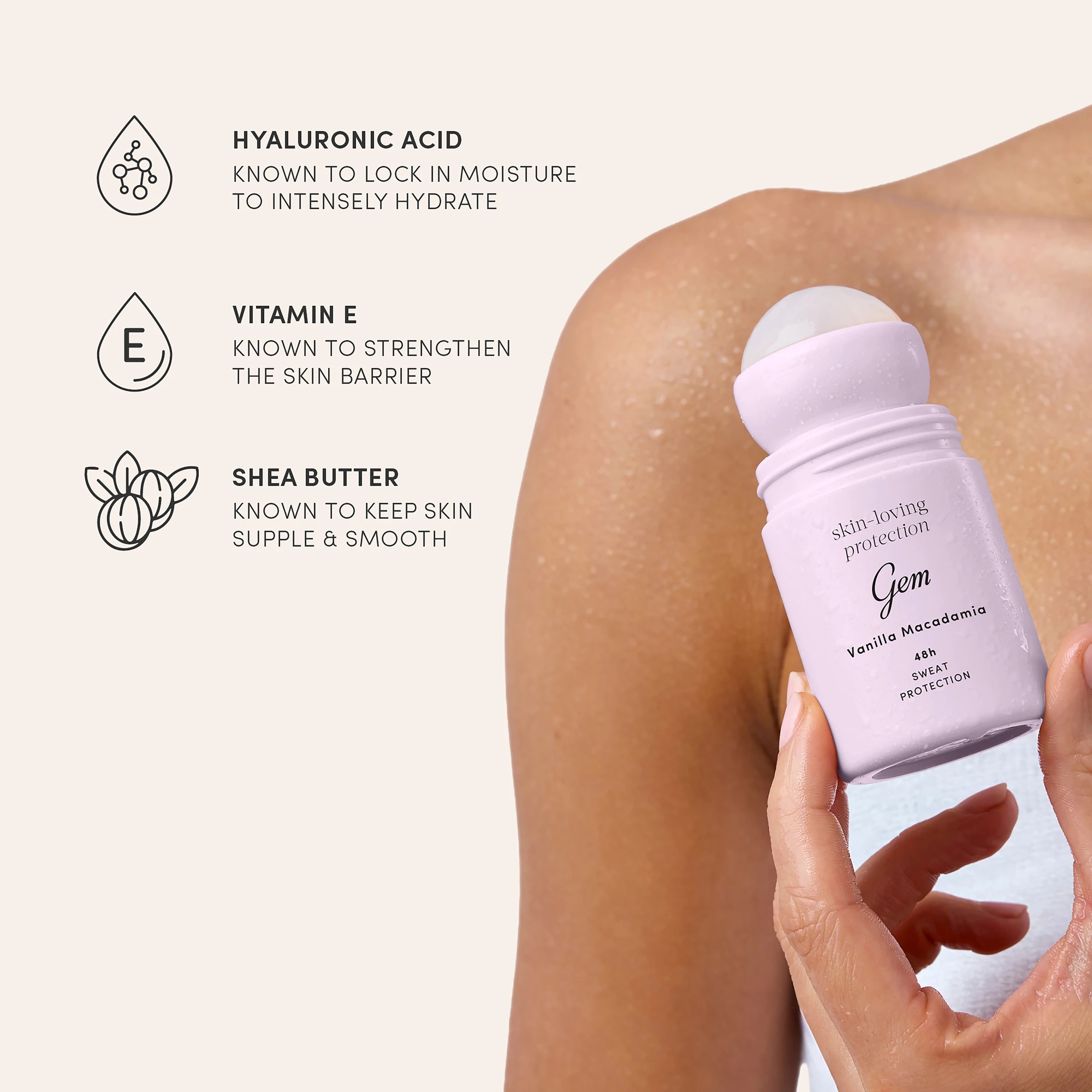 4 Gem Skin Loving Roll On Deodorant 50ml - Vanilla & Macadamia, 4 of 5