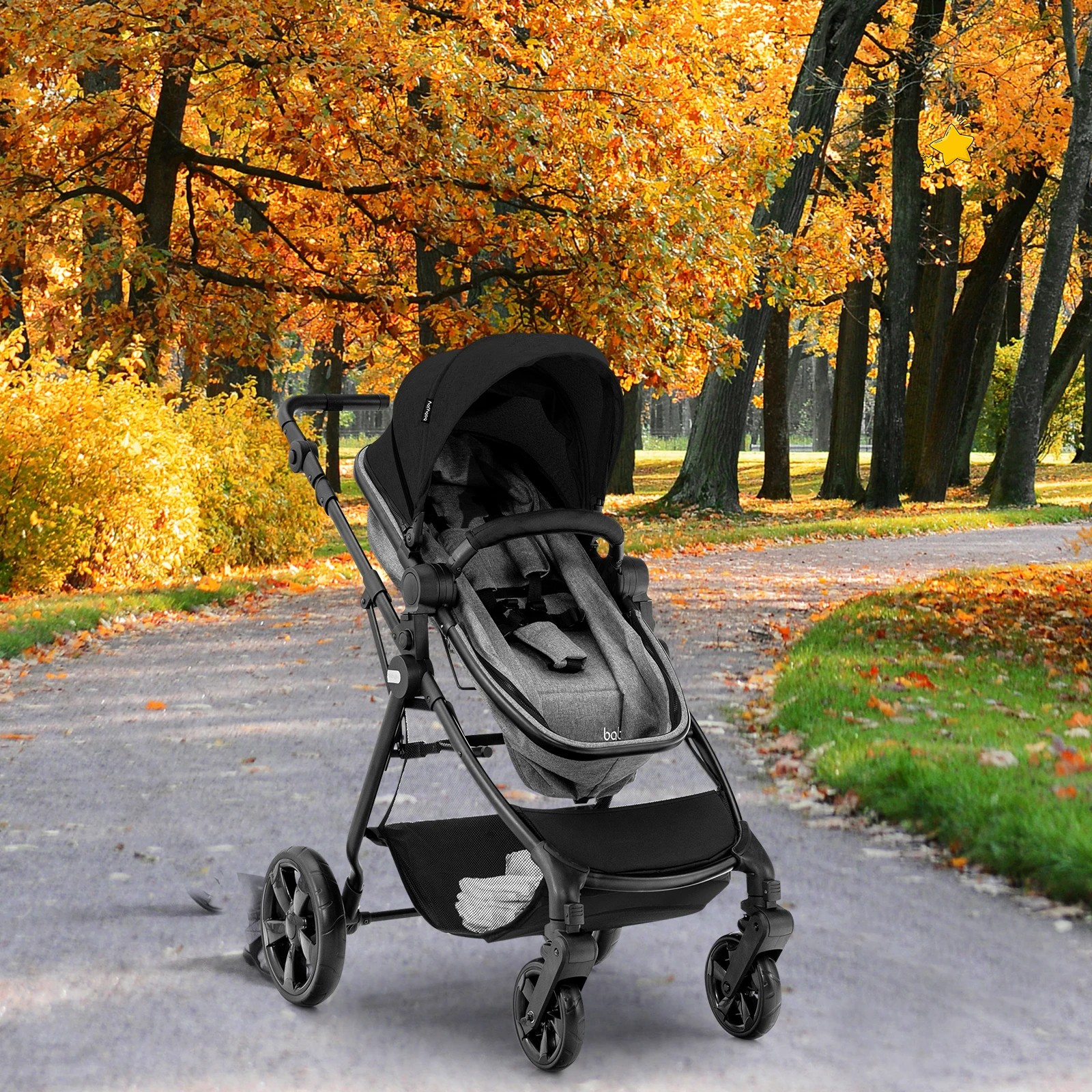 3 Costway Convertible Pram Folding Stroller - Black, 3 of 6