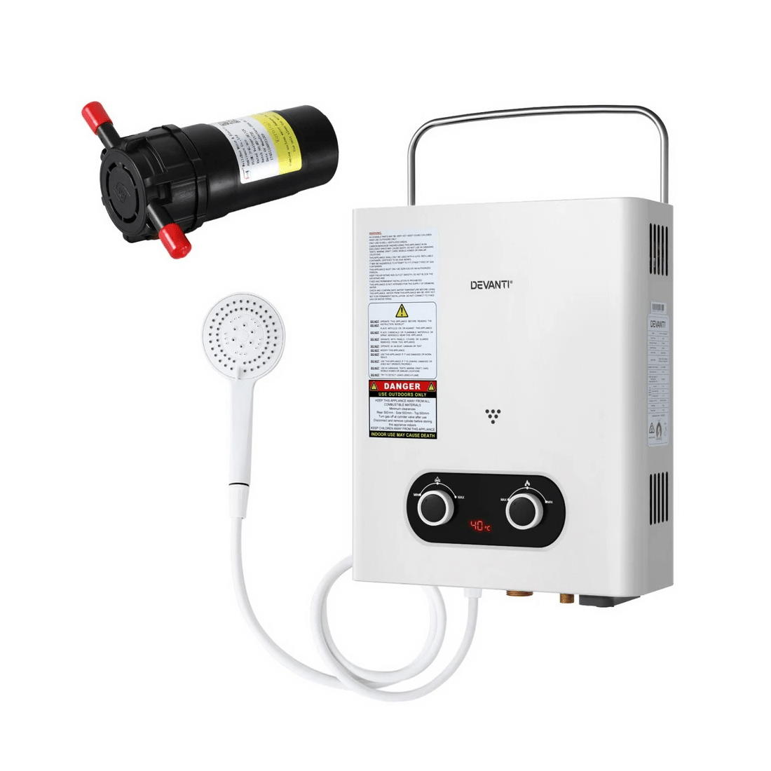 1 Devanti Portable Gas Water Heater LPG-powered System  With Pump - Multi, 1 of 2