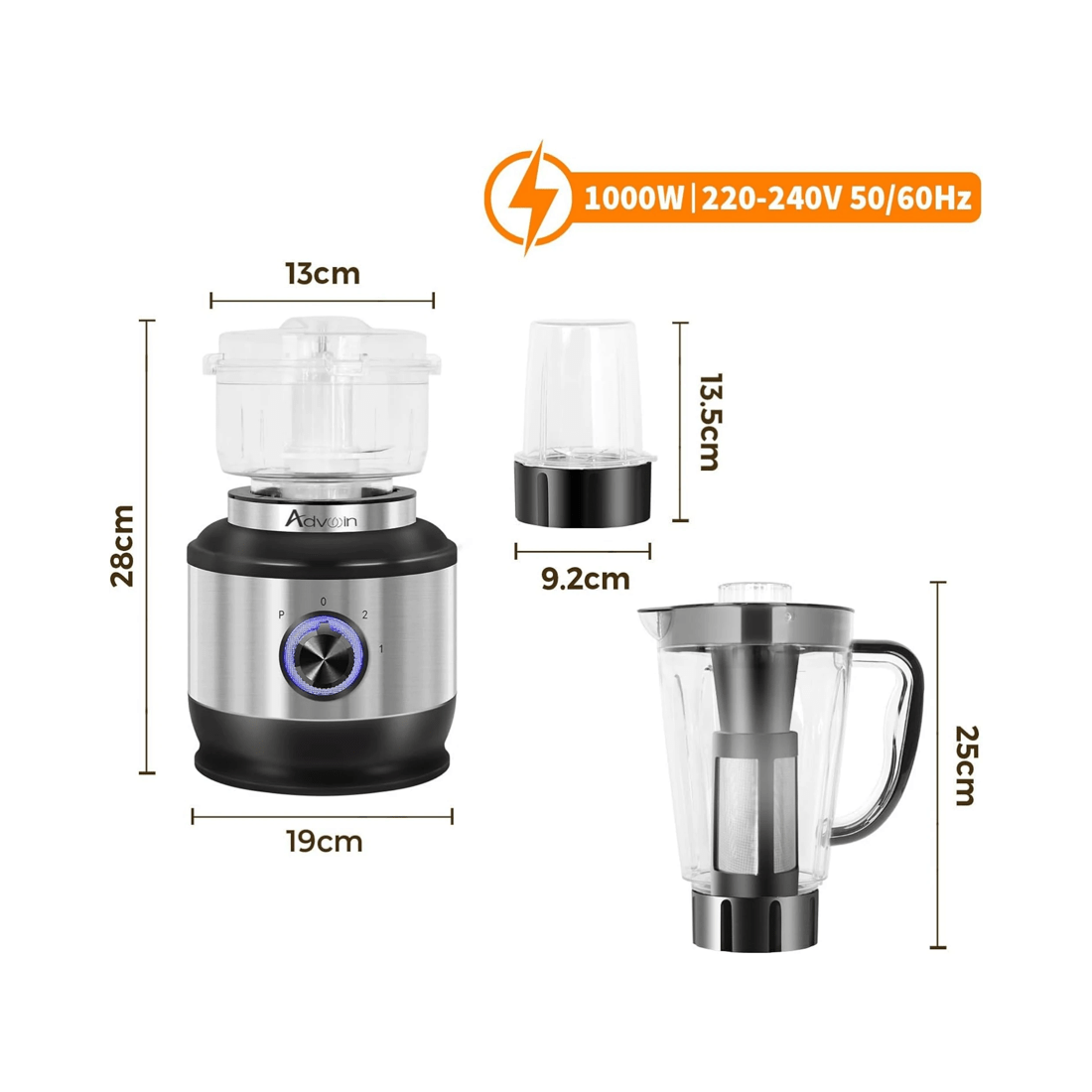 6 Advwin Multi Blender, 4 In 1 Food Processor, 1000w Kitchen Electric Food Chopper, Juicer Meat Mixer Grinder, 6 of 6