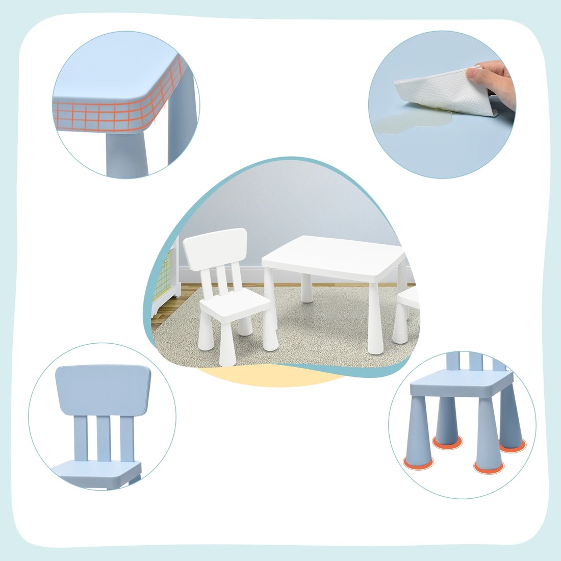 3 Costway Kids Table & Chairs Set Study Drawing Desk - Blue, 3 of 5