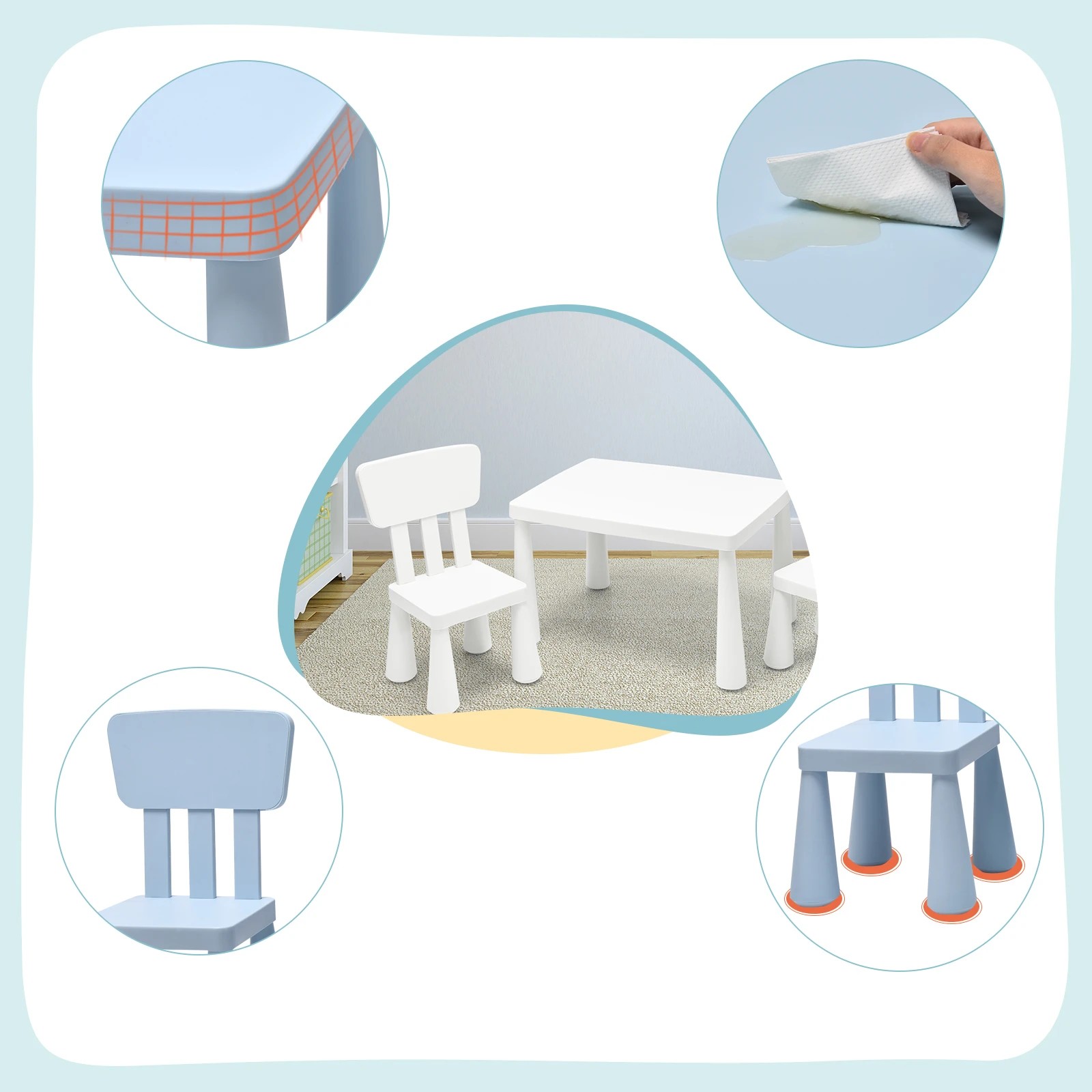 3 Costway Kids Table & Chairs Set Study Drawing Desk - Blue, 3 of 5