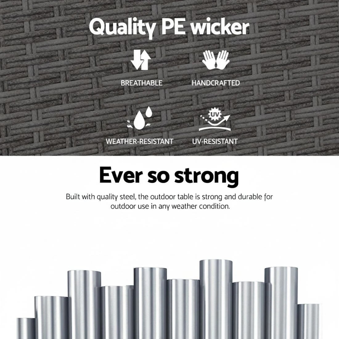 4 Gardeon Coffee Side Table Wicker Desk Rattan Outdoor Furniture Garden - Grey, 4 of 5