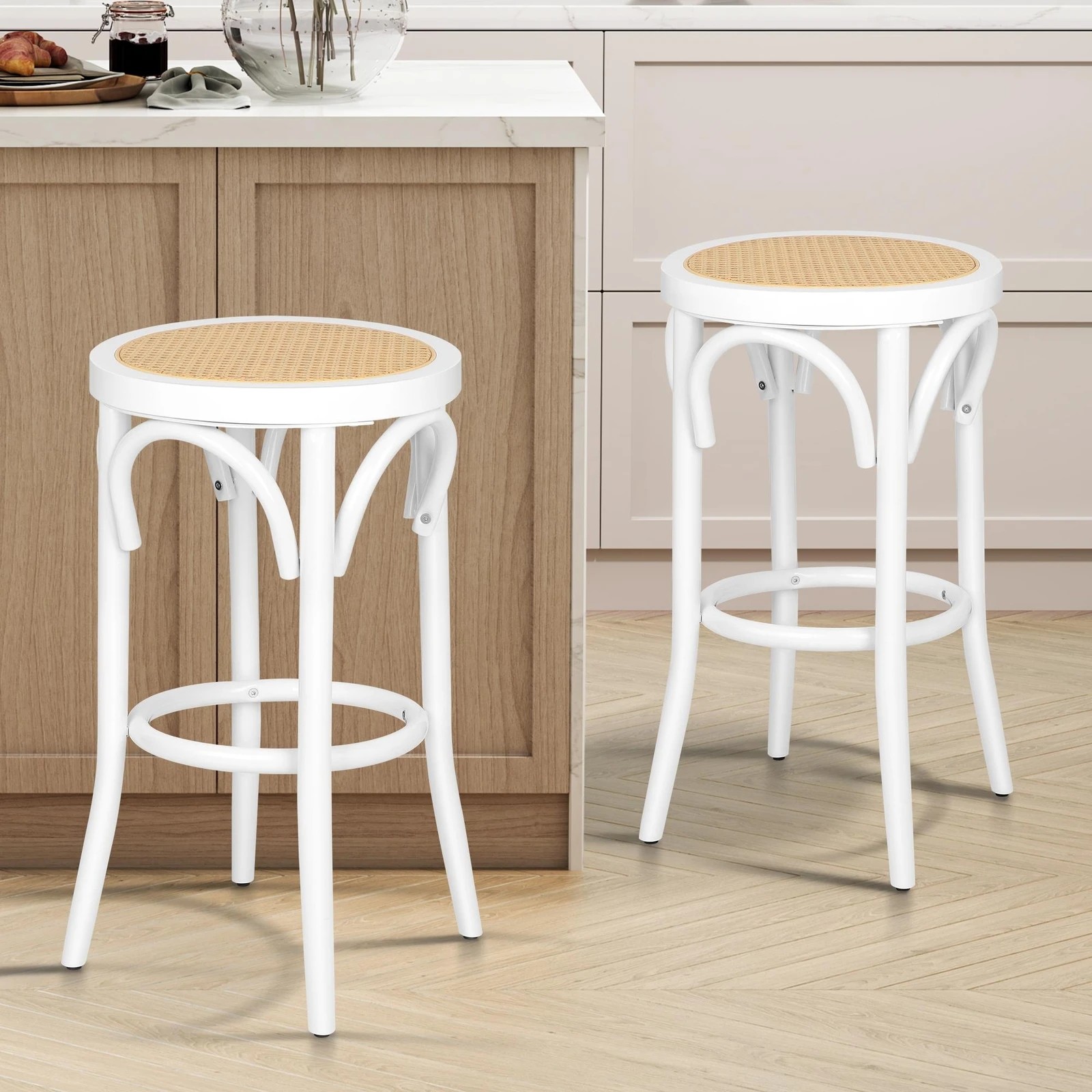 9 Alfordson 2x Bar Stools Kitchen Vintage Chair Rattan Mesh Seat Renata - White, 9 of 9