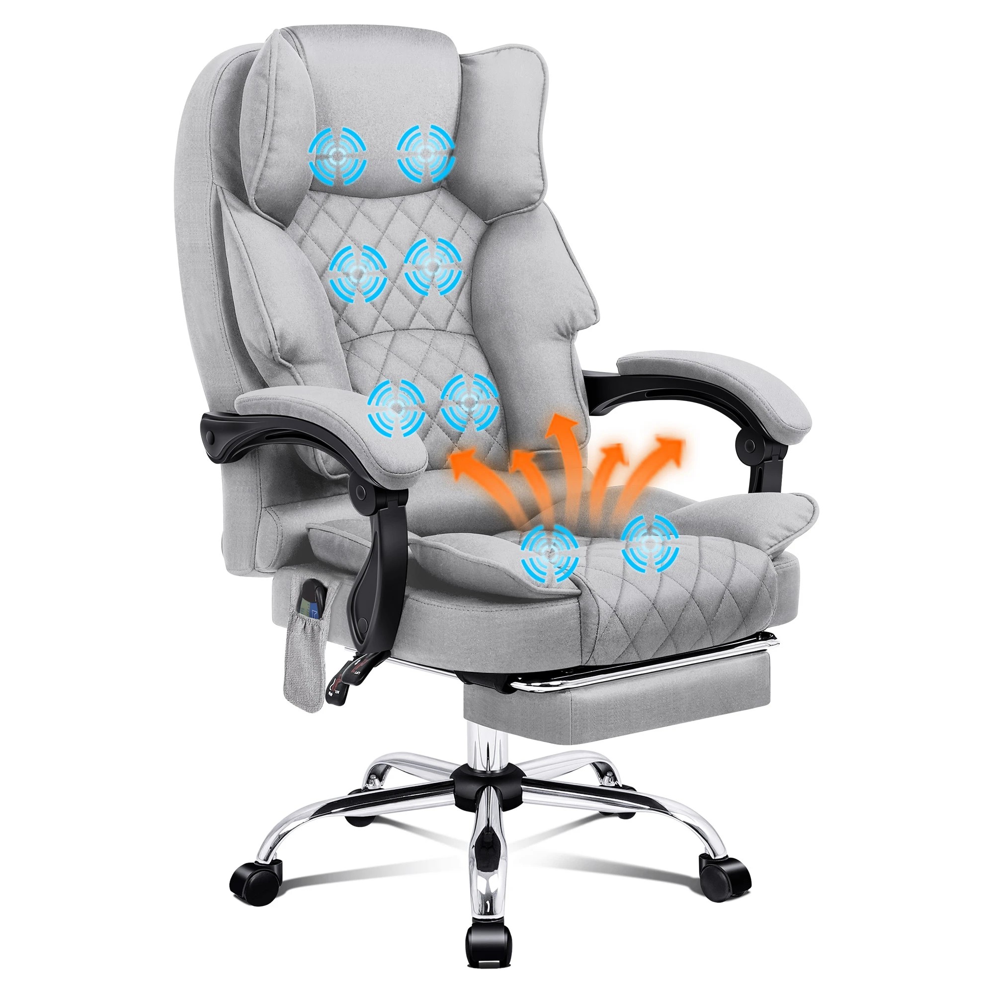 1 Alfordson Massage Office Chair Heated Fabric Seat Executive Racing Computer - Grey, 1 of 10