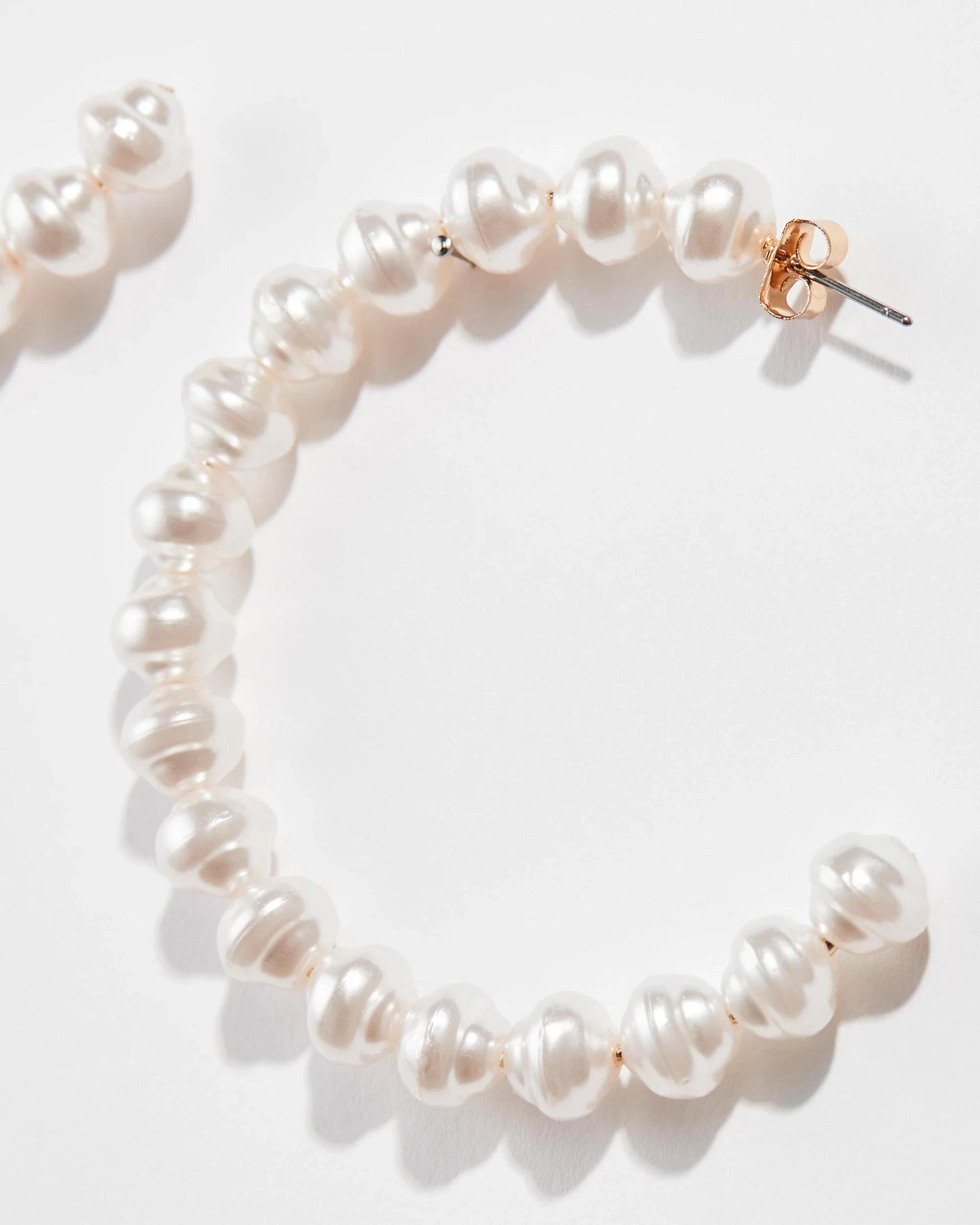 2 Target Irregular Faux Pearl Bead Hoop Earrings CREAM, 2 of 2