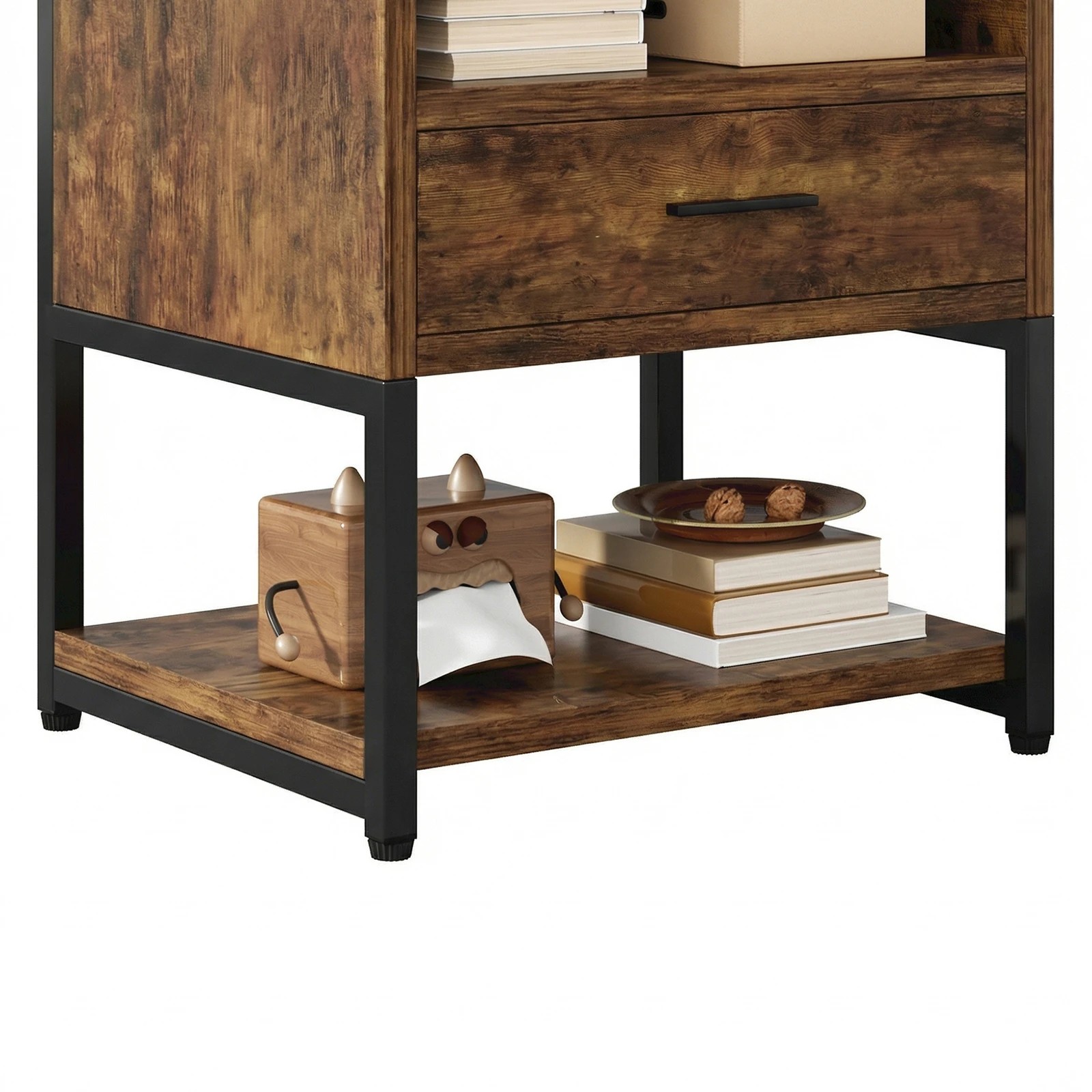 7 Advwin Bedside Table with Charging Station LED Lights Drawer and Open Storage Shelves - Brown, 7 of 10