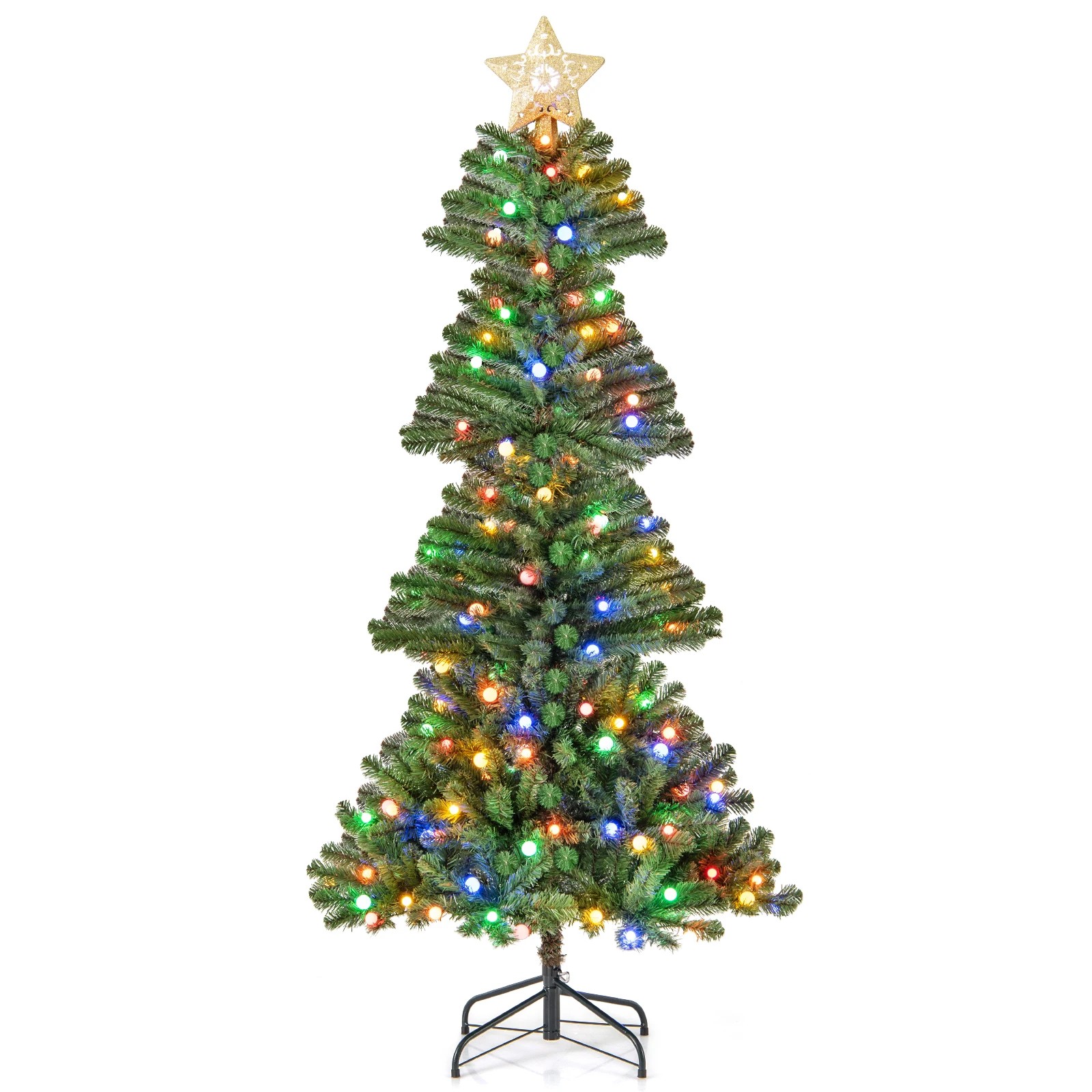 1 Costway 1.8M Artificial Hinged Christmas Tree w/Lighted Star Topper Holiday Decoration, 1 of 1
