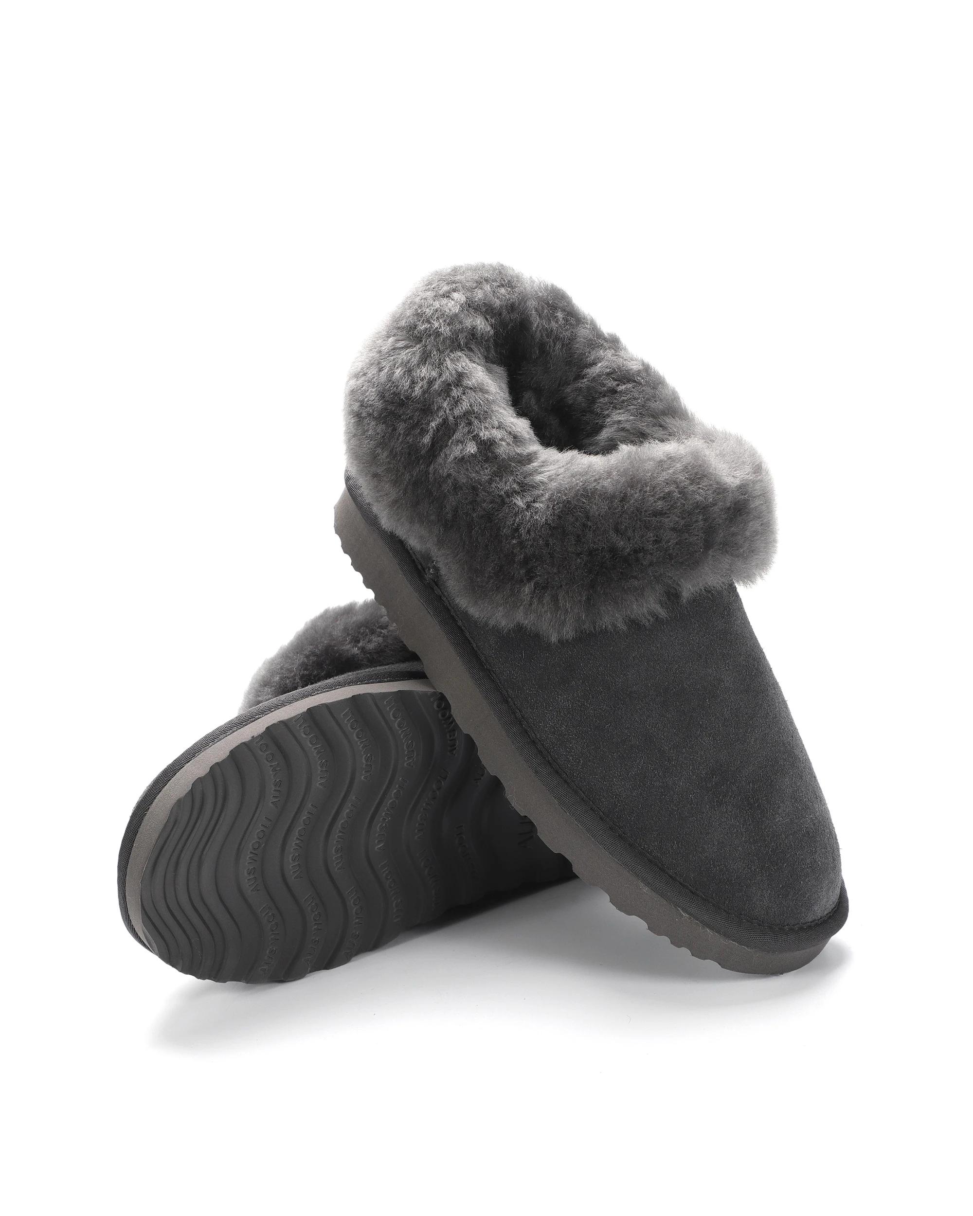 2 AUS WOOLI Sheepskin Wool Traditional Ankle UGG Slippers GREY, 2 of 6