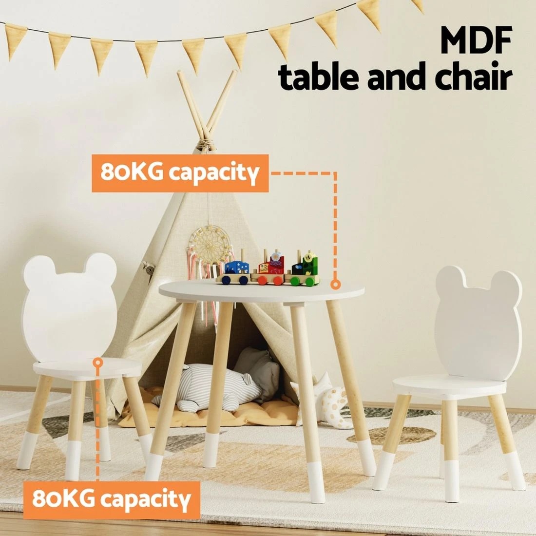 5 Keezi 3 Piece Kids Table and Chairs Set Activity Playing Study Children Desk - White, 5 of 7