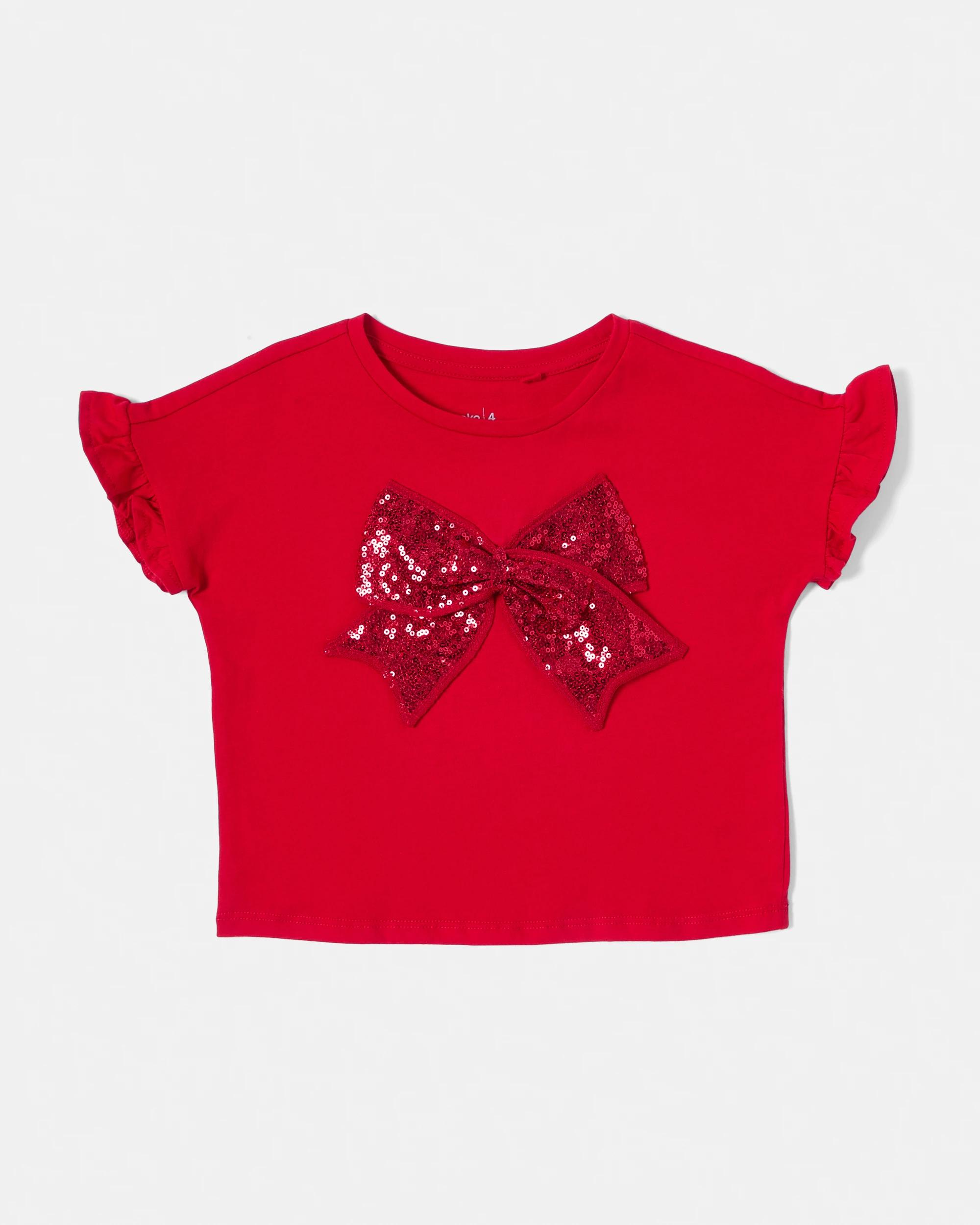 1 Christmas Bow Sequin T-Shirt Red Bow, 1 of 2