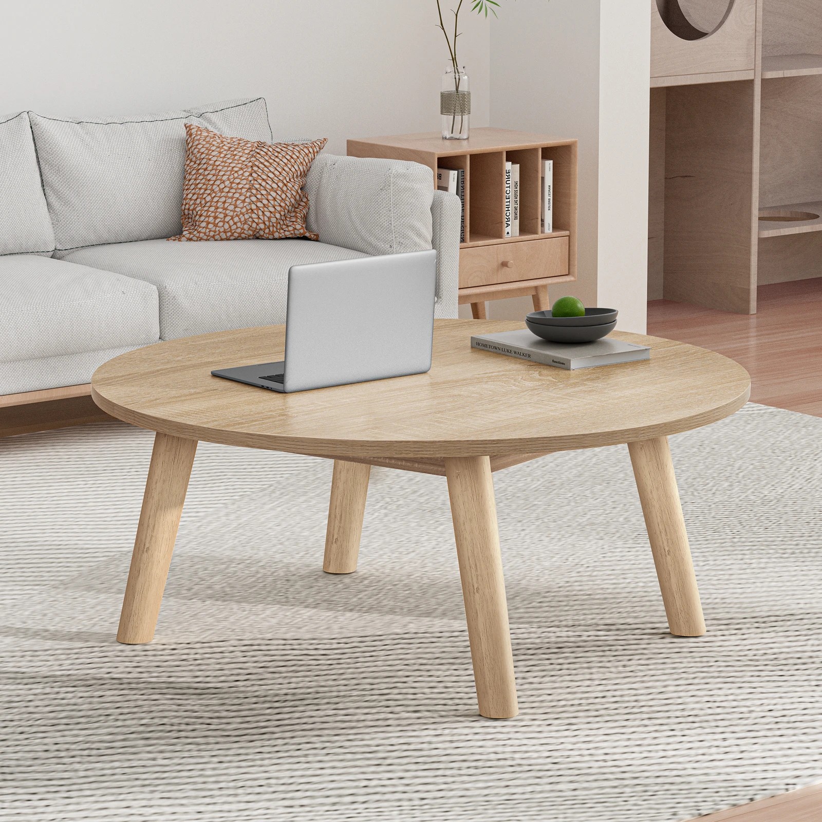 10 Alfordson Coffee Table Modern Round Table Sturdy Wooden Legs Living Room - Oak, 10 of 10