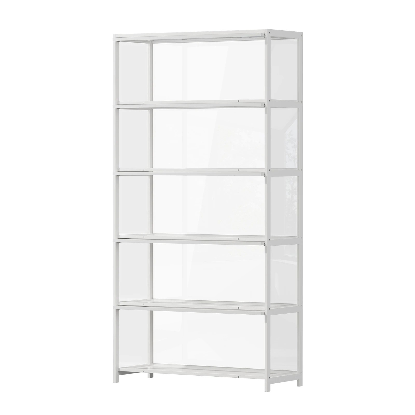 7 Oikiture Display Cabinet Storage 5-Tier Shelves Tall Clear Bookcase Rack - White, 7 of 8