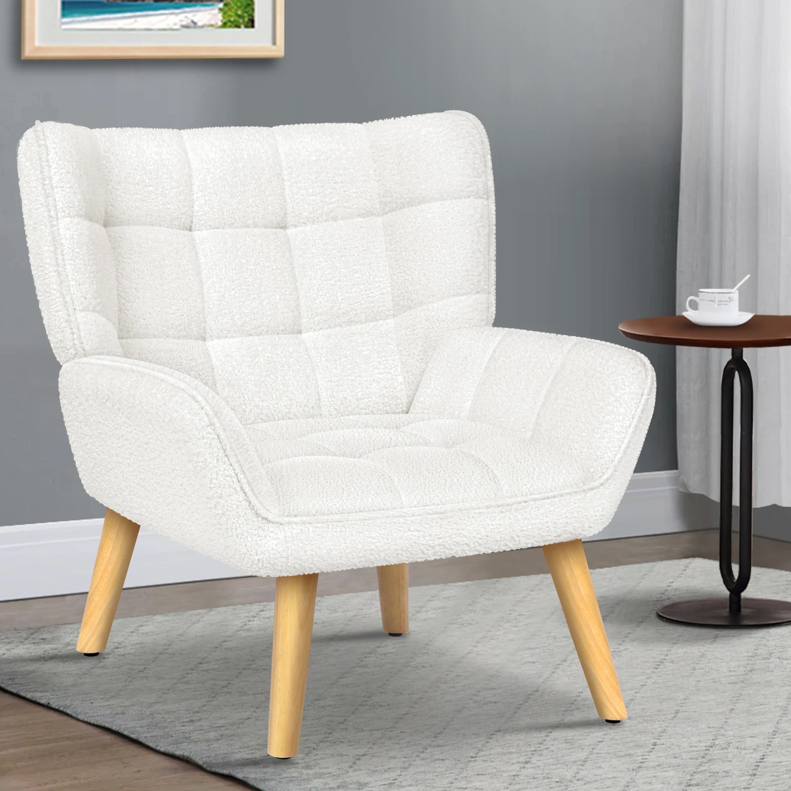 2 Alfordson Armchair Accent Chair Upholstered Lounge Sofa Tub Couch Boucle - White, 2 of 9