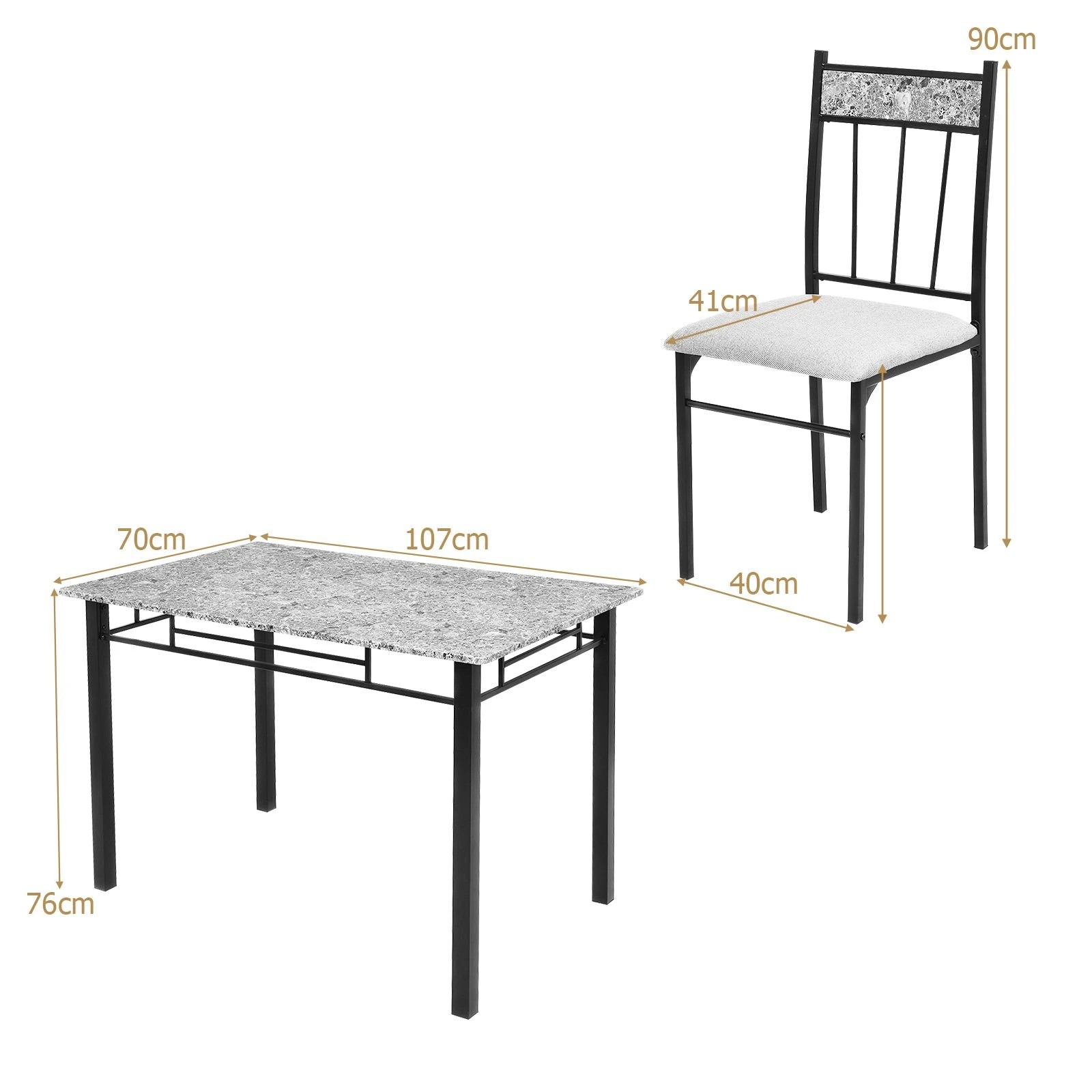 4 Costway 5PCS Dining Table Chairs Set Marble-Like Tabletop Kitchen Set - Black, 4 of 4