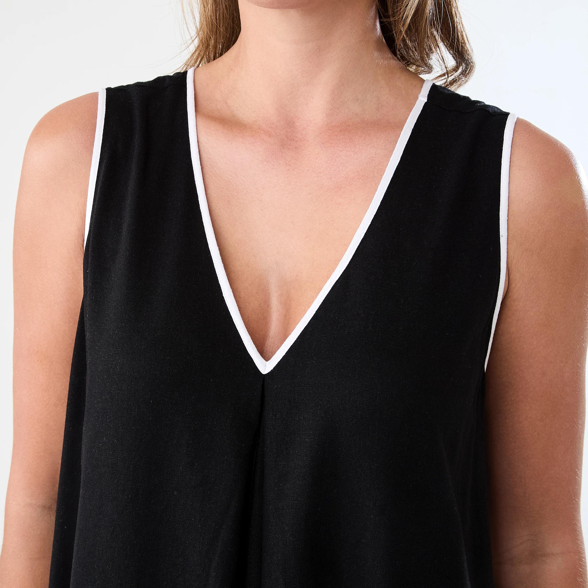 5 Sleeveless Trim Detail Maxi Dress Black, 5 of 7